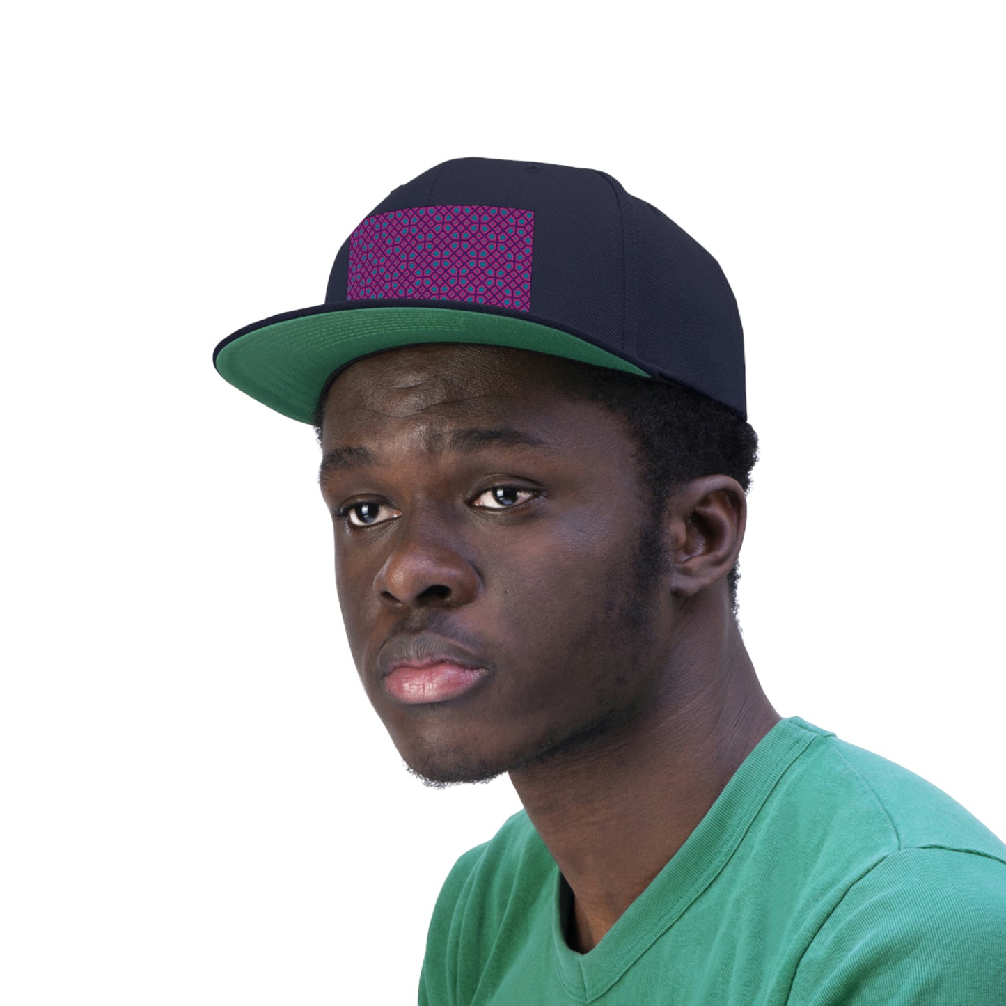 Geometric Pattern Snapback Hat, Adjustable Flat Cap, Black Snapback, Handmade Hat Patch Hat. Summer Hat, Trucker Hat