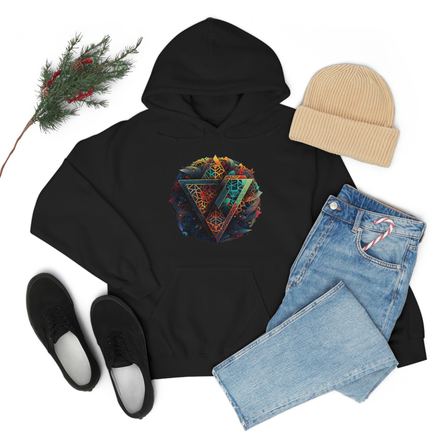 Geometric Pattern Colorful Hoodie, Oversized Hoodie with Pocket, Unisex Streetwear Hoodie, Aesthetic Comfy Hoodie