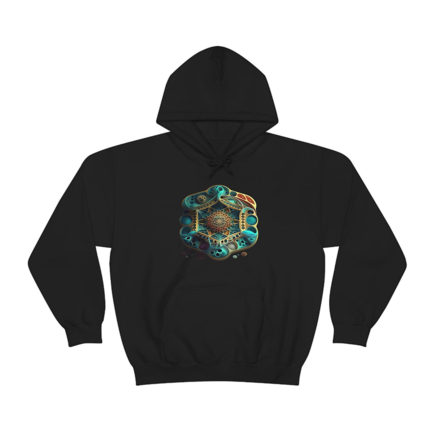 Black Hooded Sweatshirt, Underwater Hexagon Hoodie, Soft Cotton Pullover Hoodie, Sacred Clothing, Sacred Graphic Hoodie