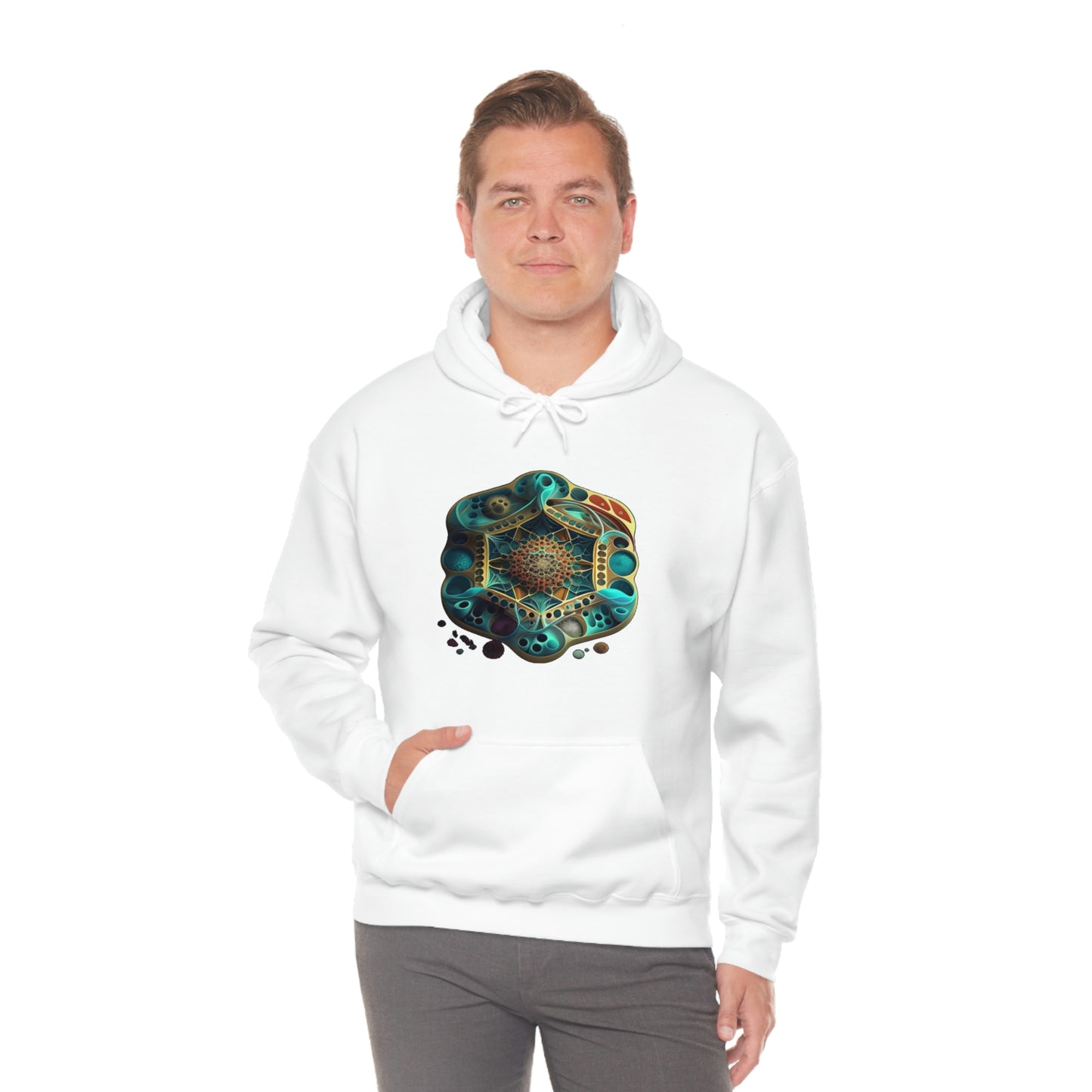 Black Hooded Sweatshirt, Underwater Hexagon Hoodie, Soft Cotton Pullover Hoodie, Sacred Clothing, Sacred Graphic Hoodie