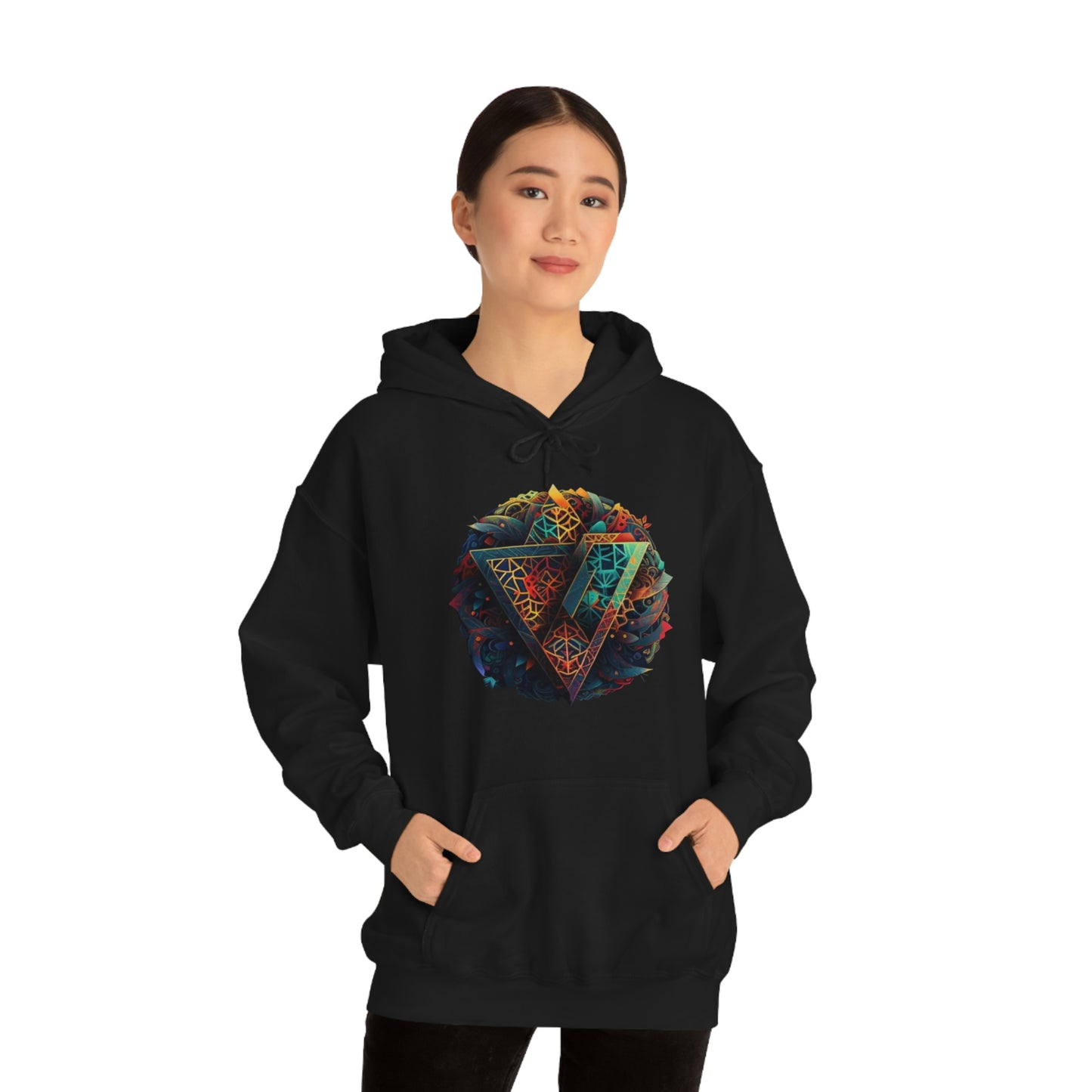 Geometric Pattern Colorful Hoodie, Oversized Hoodie with Pocket, Unisex Streetwear Hoodie, Aesthetic Comfy Hoodie
