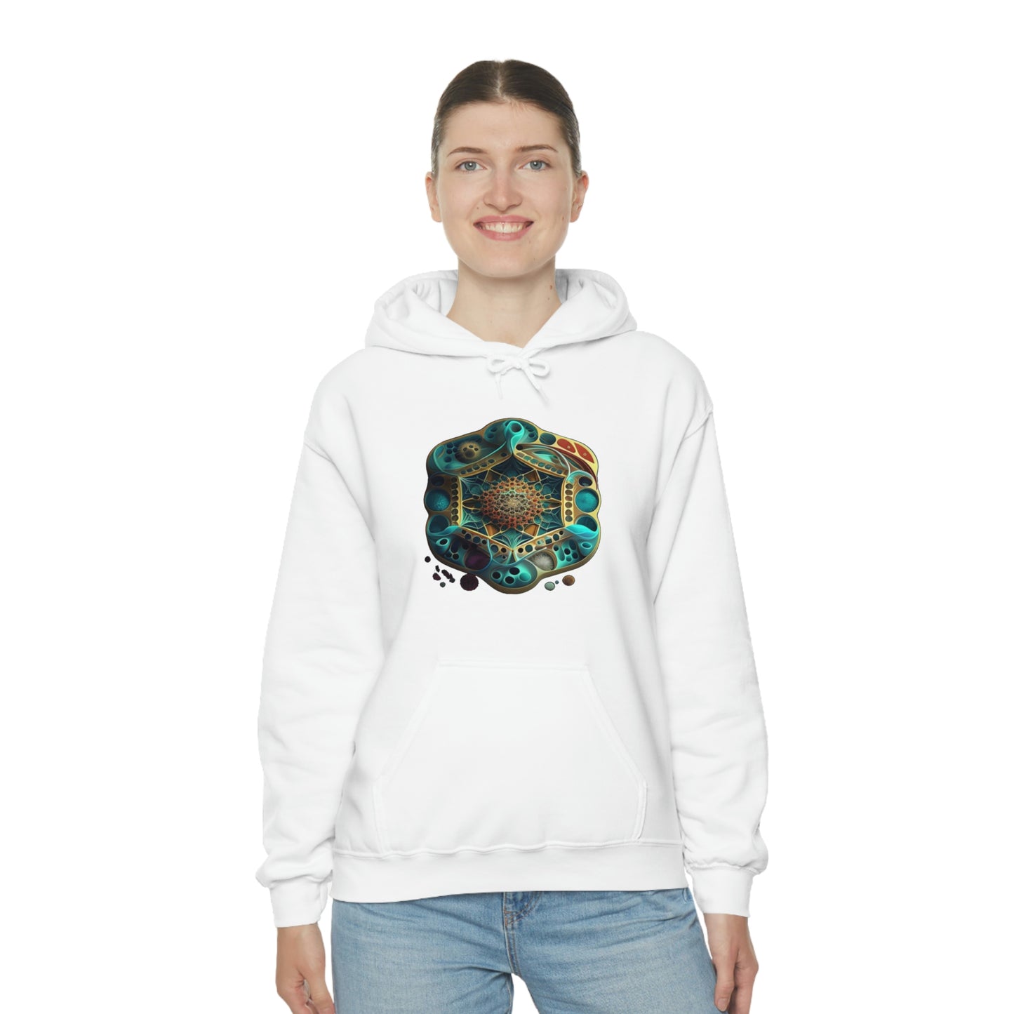 Black Hooded Sweatshirt, Underwater Hexagon Hoodie, Soft Cotton Pullover Hoodie, Sacred Clothing, Sacred Graphic Hoodie