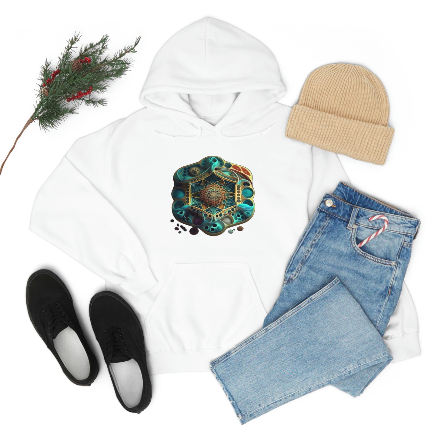 Black Hooded Sweatshirt, Underwater Hexagon Hoodie, Soft Cotton Pullover Hoodie, Sacred Clothing, Sacred Graphic Hoodie