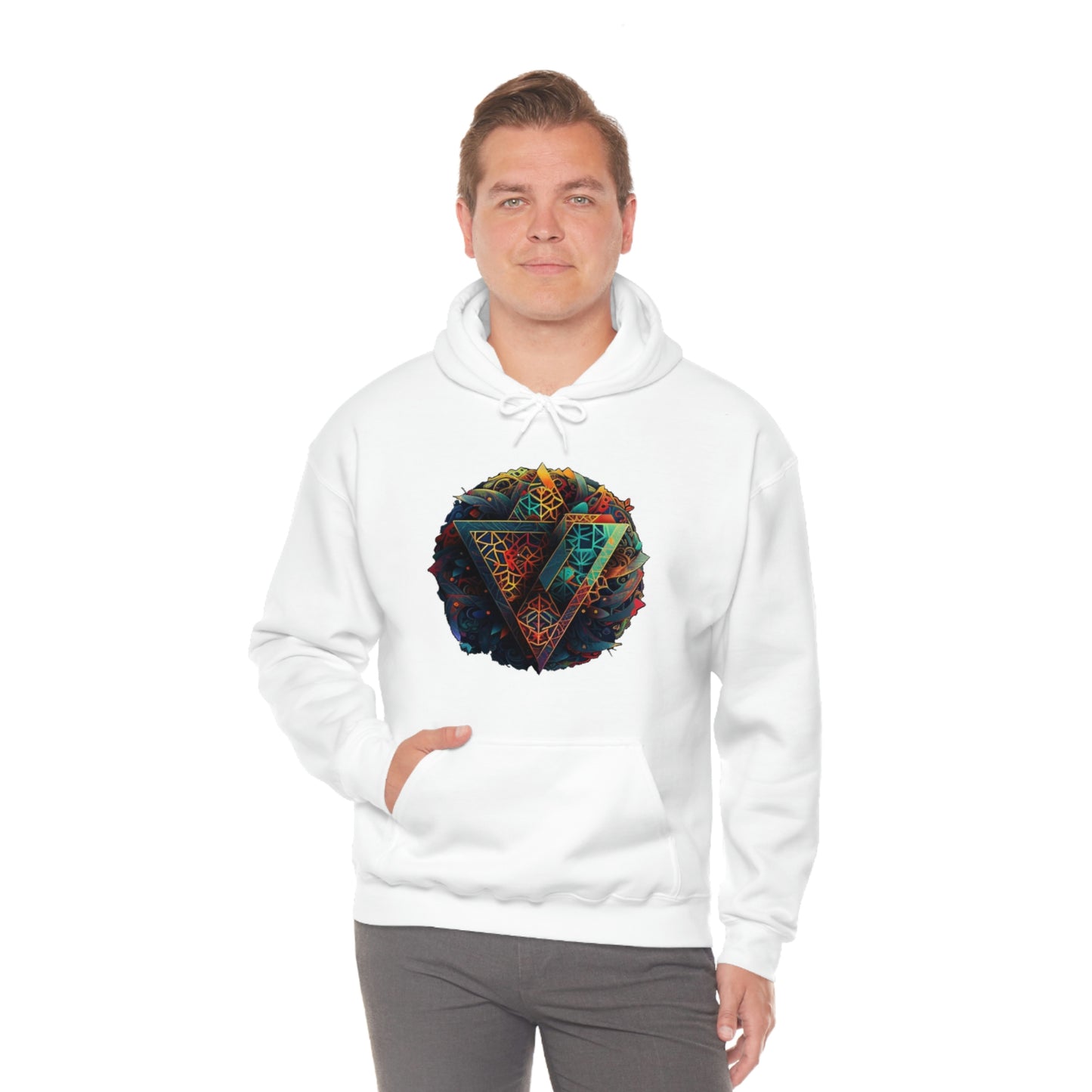 Geometric Pattern Colorful Hoodie, Oversized Hoodie with Pocket, Unisex Streetwear Hoodie, Aesthetic Comfy Hoodie