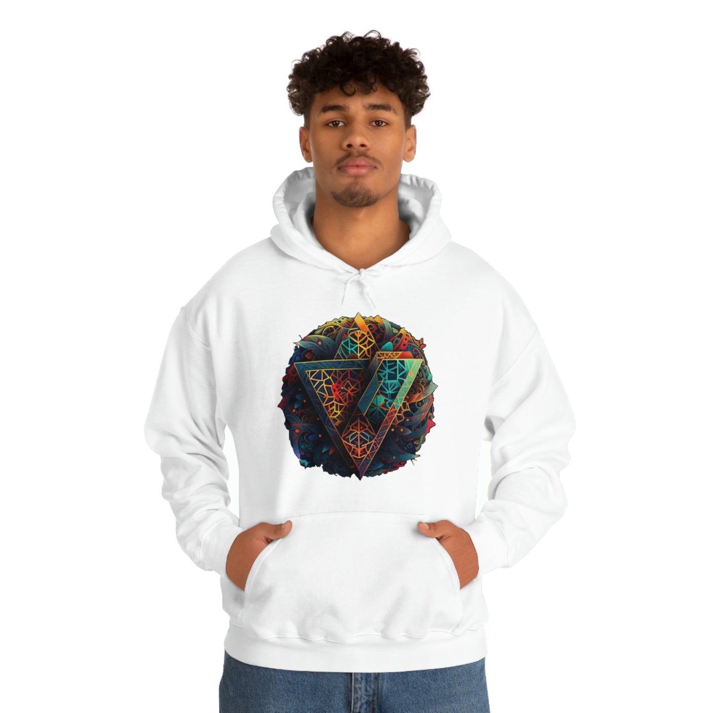 Geometric Pattern Colorful Hoodie, Oversized Hoodie with Pocket, Unisex Streetwear Hoodie, Aesthetic Comfy Hoodie