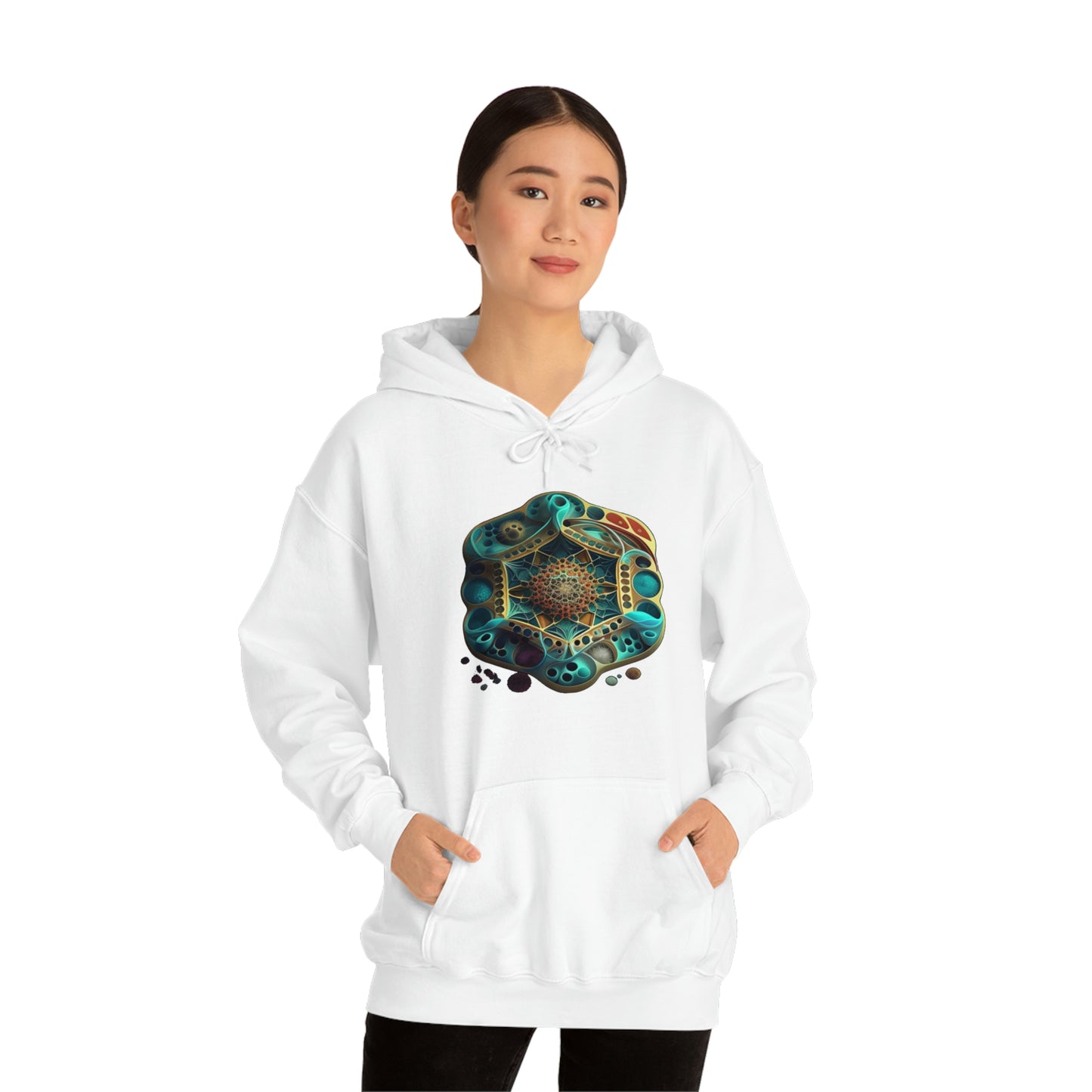 Black Hooded Sweatshirt, Underwater Hexagon Hoodie, Soft Cotton Pullover Hoodie, Sacred Clothing, Sacred Graphic Hoodie