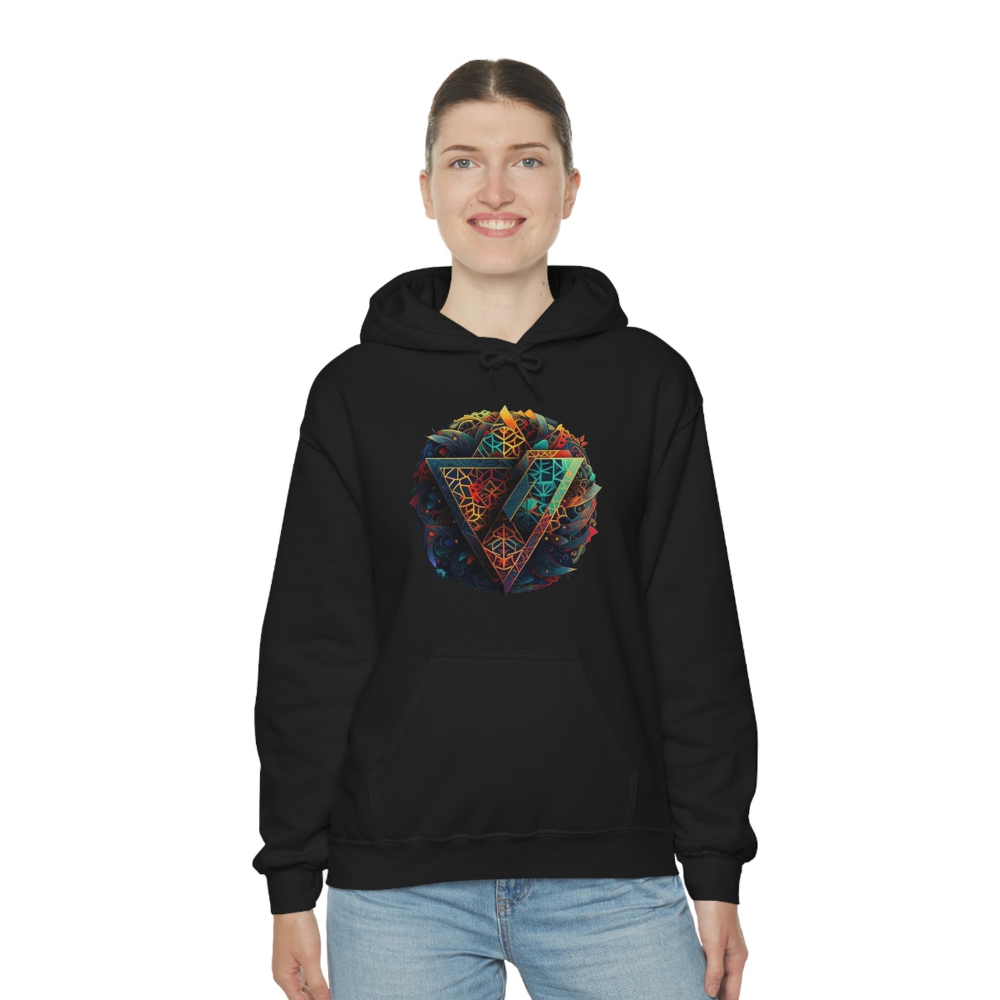 Geometric Pattern Colorful Hoodie, Oversized Hoodie with Pocket, Unisex Streetwear Hoodie, Aesthetic Comfy Hoodie