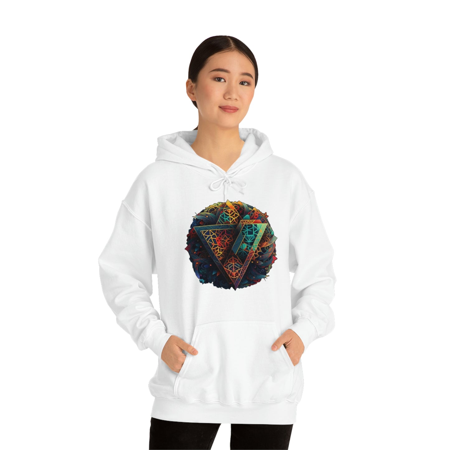 Geometric Pattern Colorful Hoodie, Oversized Hoodie with Pocket, Unisex Streetwear Hoodie, Aesthetic Comfy Hoodie