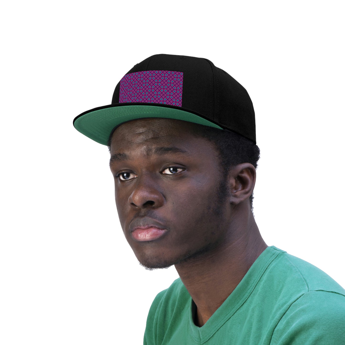 Geometric Pattern Snapback Hat, Adjustable Flat Cap, Black Snapback, Handmade Hat Patch Hat. Summer Hat, Trucker Hat