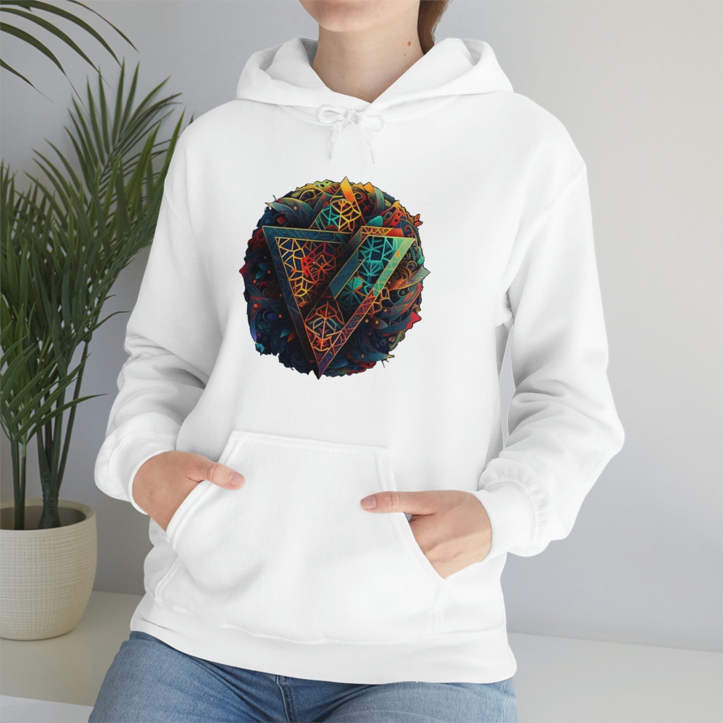 Geometric Pattern Colorful Hoodie, Oversized Hoodie with Pocket, Unisex Streetwear Hoodie, Aesthetic Comfy Hoodie