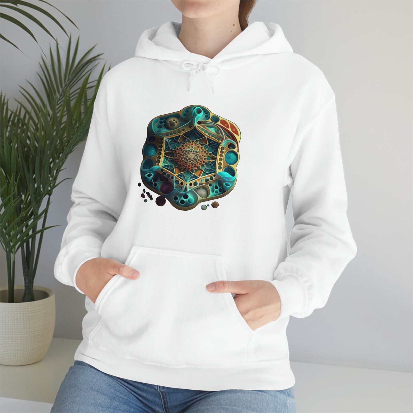 Black Hooded Sweatshirt, Underwater Hexagon Hoodie, Soft Cotton Pullover Hoodie, Sacred Clothing, Sacred Graphic Hoodie