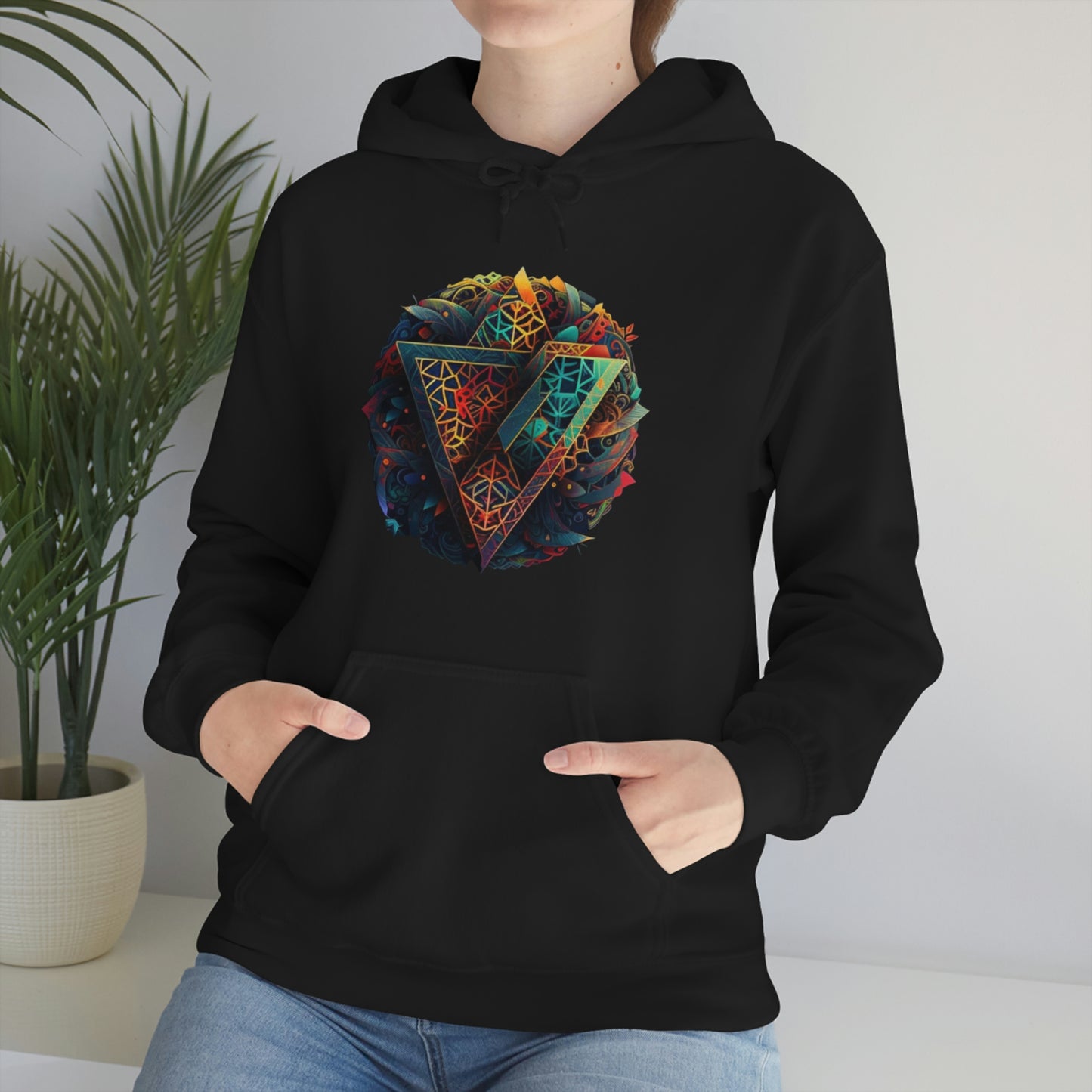 Geometric Pattern Colorful Hoodie, Oversized Hoodie with Pocket, Unisex Streetwear Hoodie, Aesthetic Comfy Hoodie