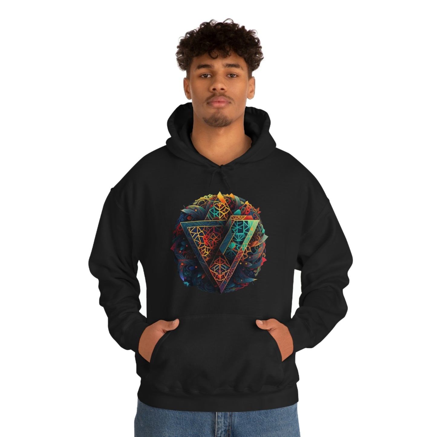 Geometric Pattern Colorful Hoodie, Oversized Hoodie with Pocket, Unisex Streetwear Hoodie, Aesthetic Comfy Hoodie