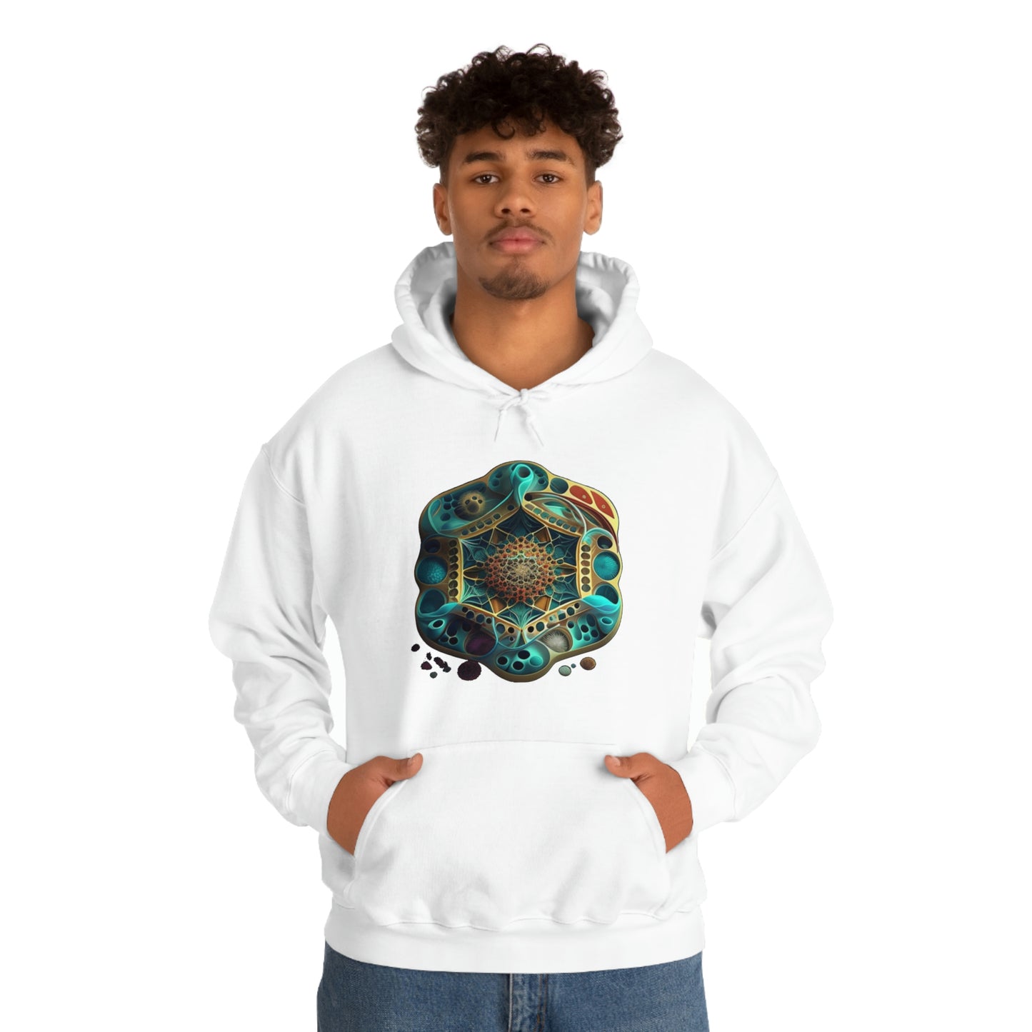 Black Hooded Sweatshirt, Underwater Hexagon Hoodie, Soft Cotton Pullover Hoodie, Sacred Clothing, Sacred Graphic Hoodie