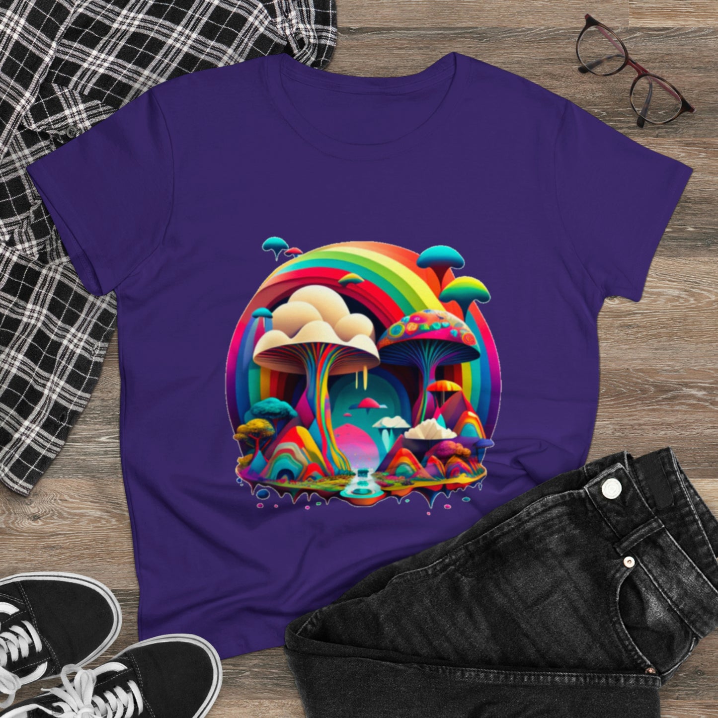 Rainbow Mushroom Shirt for Women, Mushroom Clothing Adventure Shirt, Good Vibes Shirt, Western Feminine Shirt, Short Sleeve Shirt