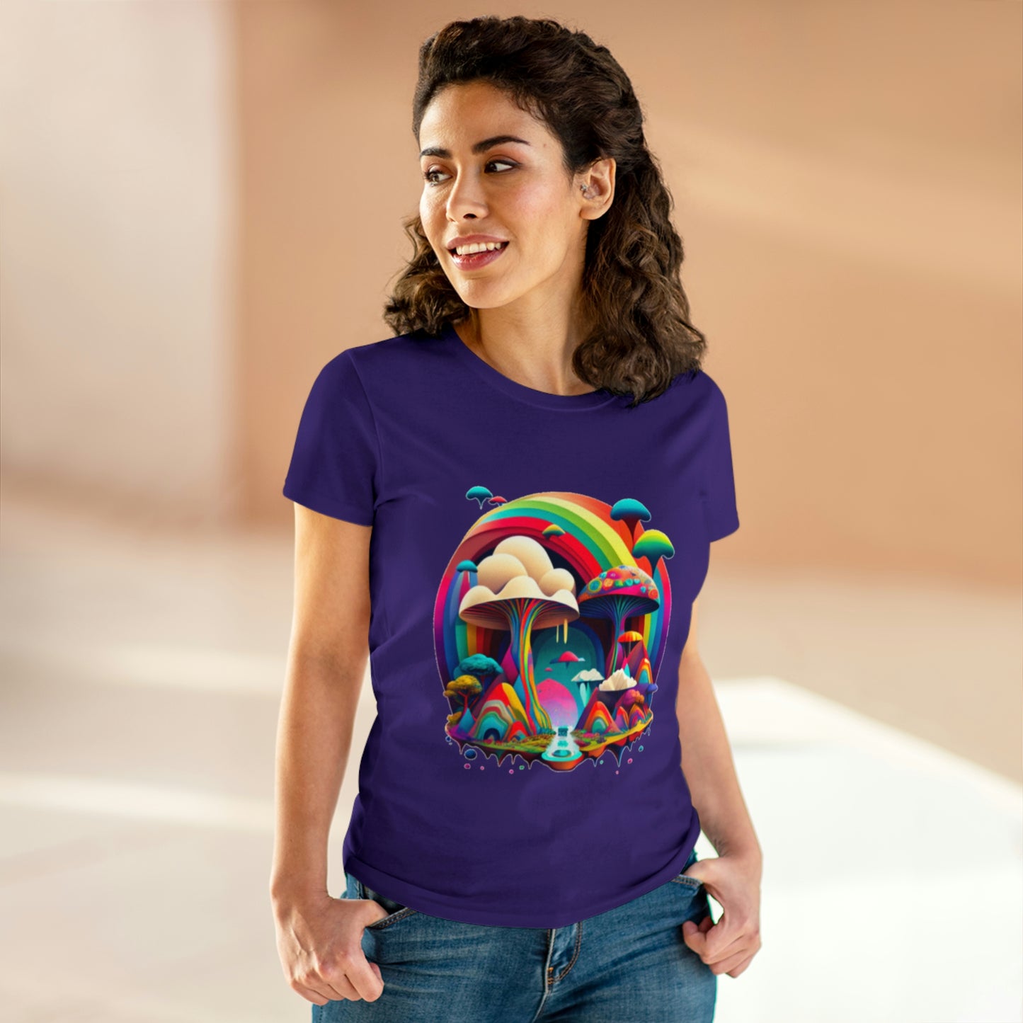 Rainbow Mushroom Shirt for Women, Mushroom Clothing Adventure Shirt, Good Vibes Shirt, Western Feminine Shirt, Short Sleeve Shirt