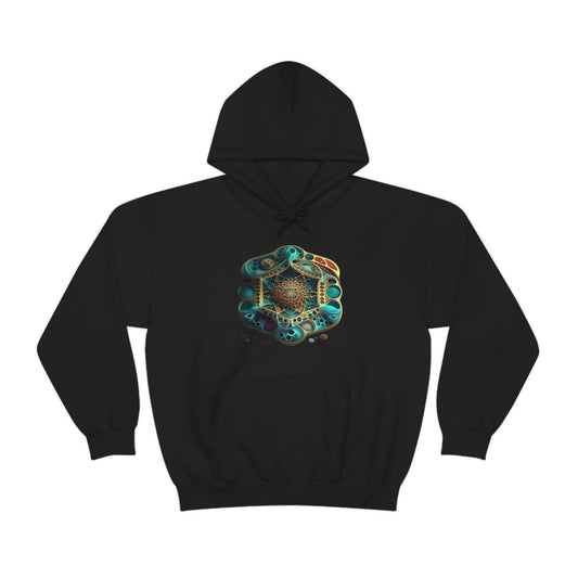 Black Hooded Sweatshirt, Underwater Hexagon Hoodie, Soft Cotton Pullover Hoodie, Sacred Clothing, Sacred Graphic Hoodie