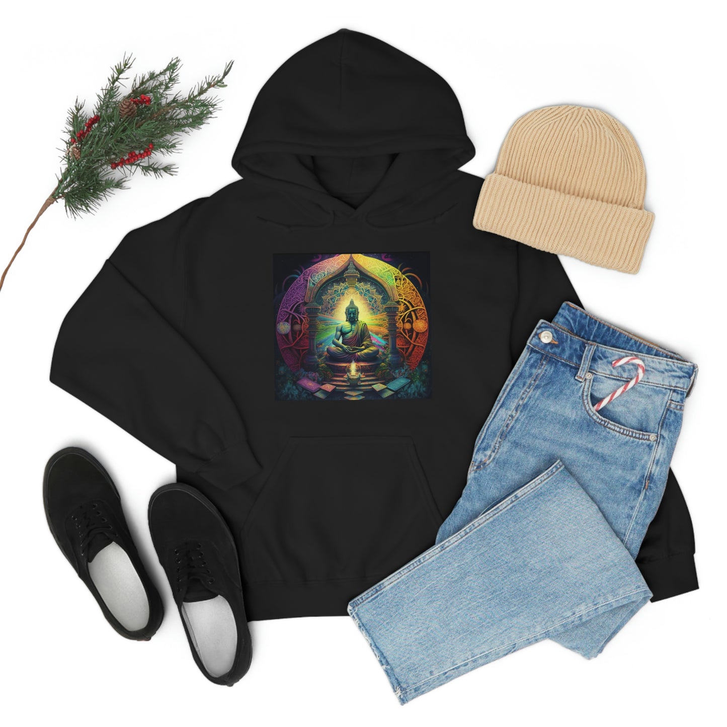 Religious Hoodie, Sacred Geometry Buddha Hoodie, Street Wear Hoodie, Colorful Positive Hoodie, Aesthetic Festival Hoodie