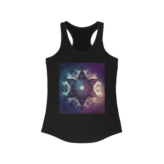 Geometric Racerback Tank Tops for Women, Graphic Tank Top, Geometric Pattern Black Tank Top, Summer Graphic Tank