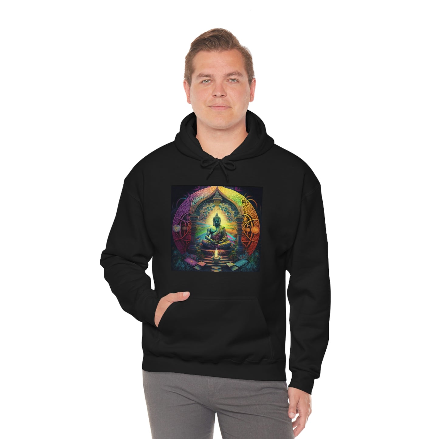 Religious Hoodie, Sacred Geometry Buddha Hoodie, Street Wear Hoodie, Colorful Positive Hoodie, Aesthetic Festival Hoodie