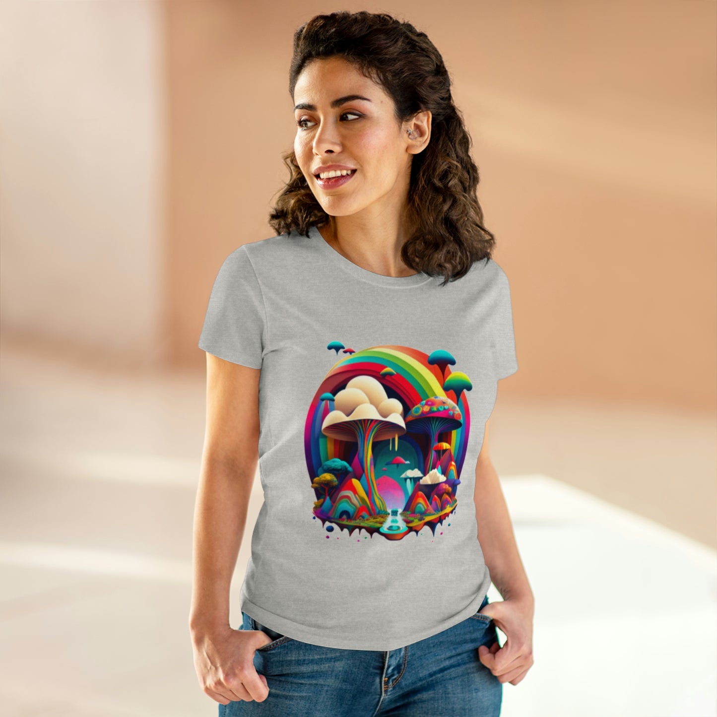 Rainbow Mushroom Shirt for Women, Mushroom Clothing Adventure Shirt, Good Vibes Shirt, Western Feminine Shirt, Short Sleeve Shirt
