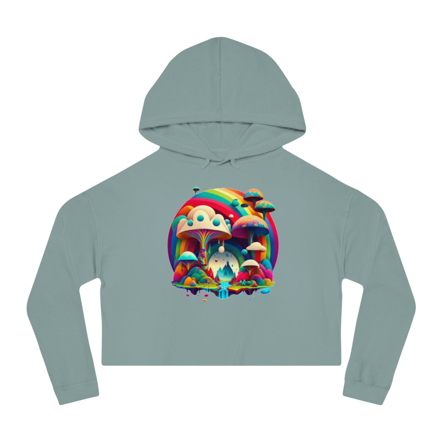 Mushroom Print Cropped Hoodie, Women Mushroom Hoodie, Aesthetic Crop Top Hoodie, Colorful Fantasy Hoodie, Comfy Hoodie