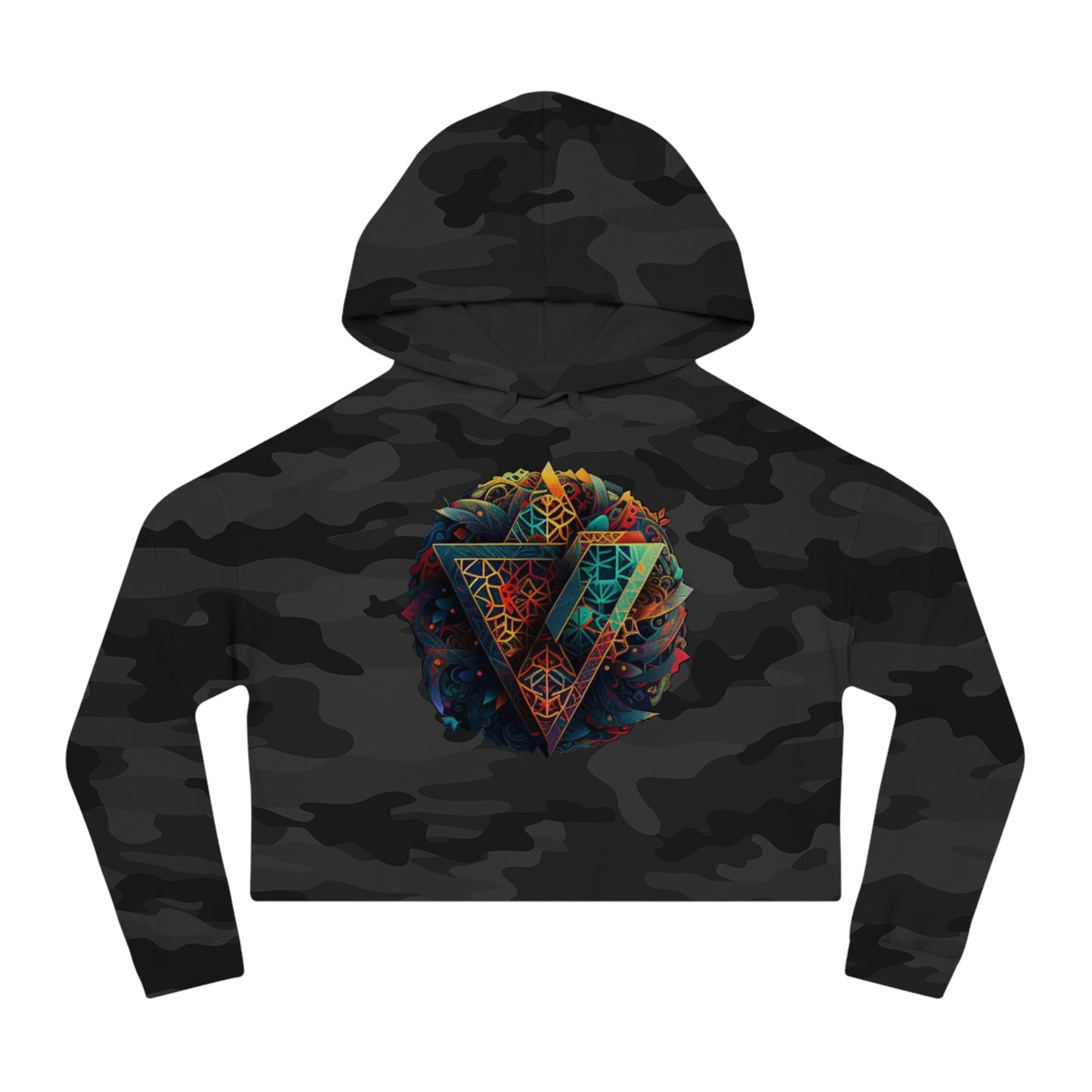 Sacred Geometry Cropped Hoodie, Woman Triangle Seed Crop Hooded, Colorful Fantasy Hoodie, Aesthetic Cropped Hoodie