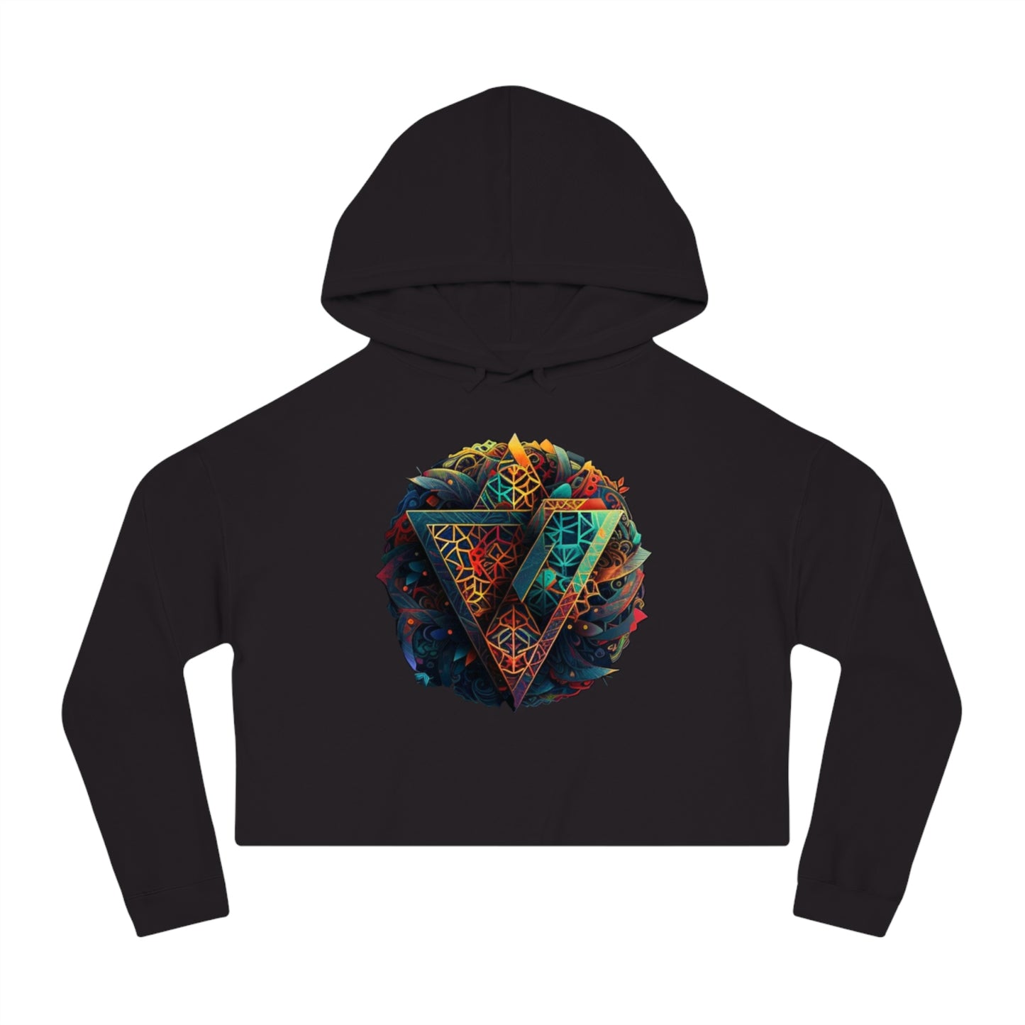 Sacred Geometry Cropped Hoodie, Woman Triangle Seed Crop Hooded, Colorful Fantasy Hoodie, Aesthetic Cropped Hoodie