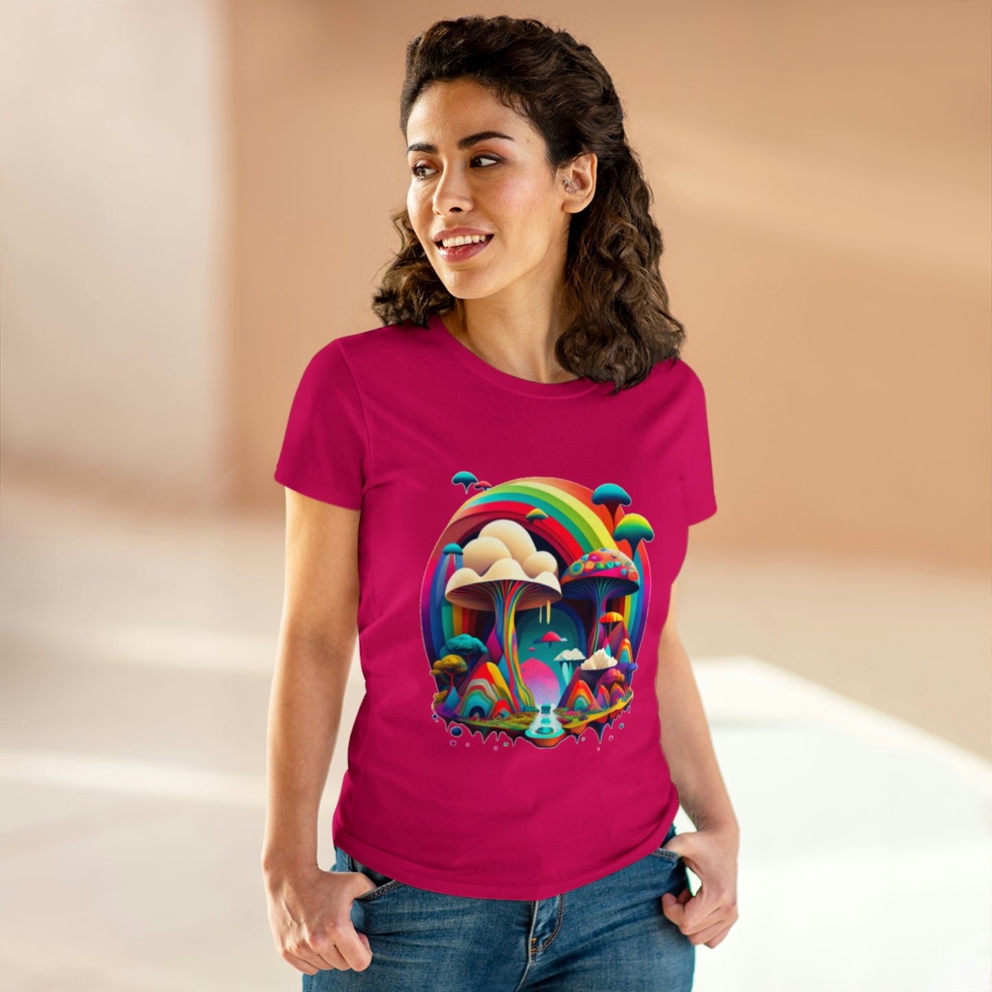 Rainbow Mushroom Shirt for Women, Mushroom Clothing Adventure Shirt, Good Vibes Shirt, Western Feminine Shirt, Short Sleeve Shirt