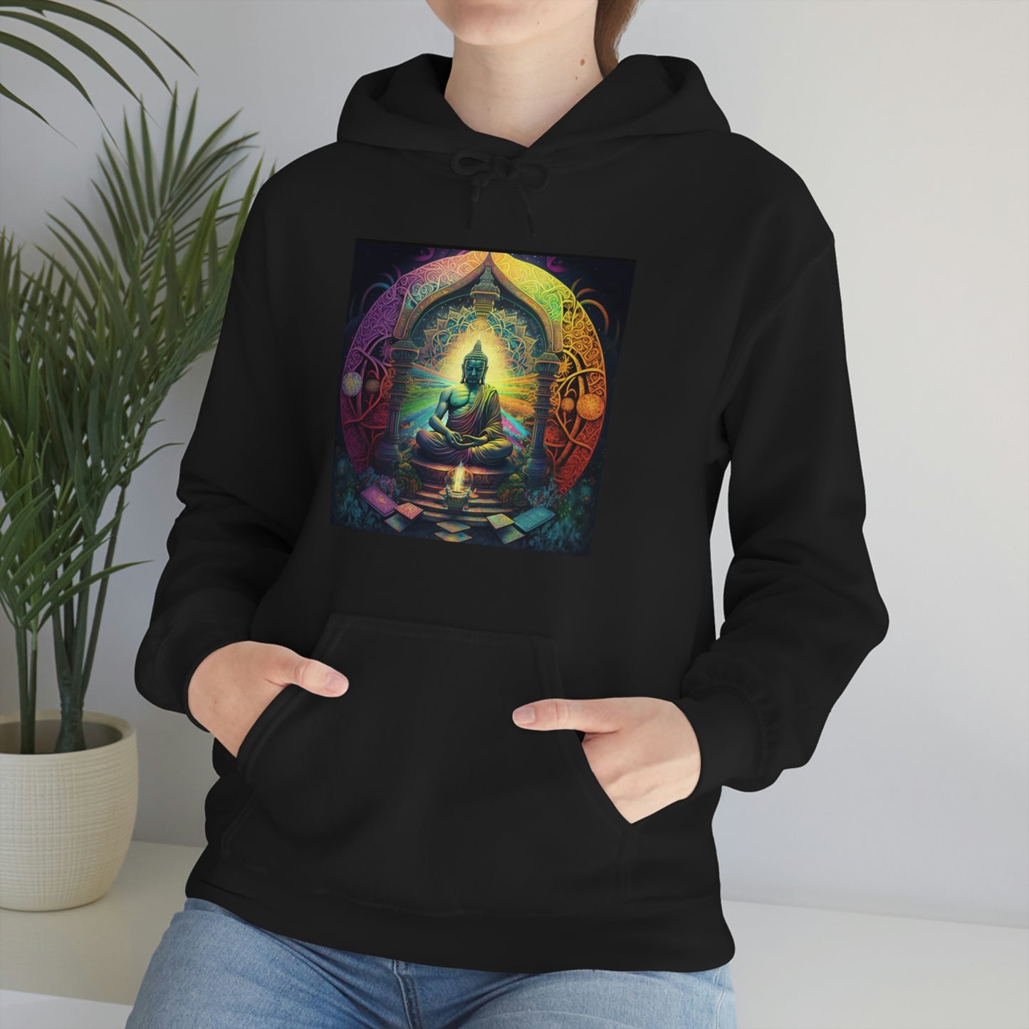Religious Hoodie, Sacred Geometry Buddha Hoodie, Street Wear Hoodie, Colorful Positive Hoodie, Aesthetic Festival Hoodie