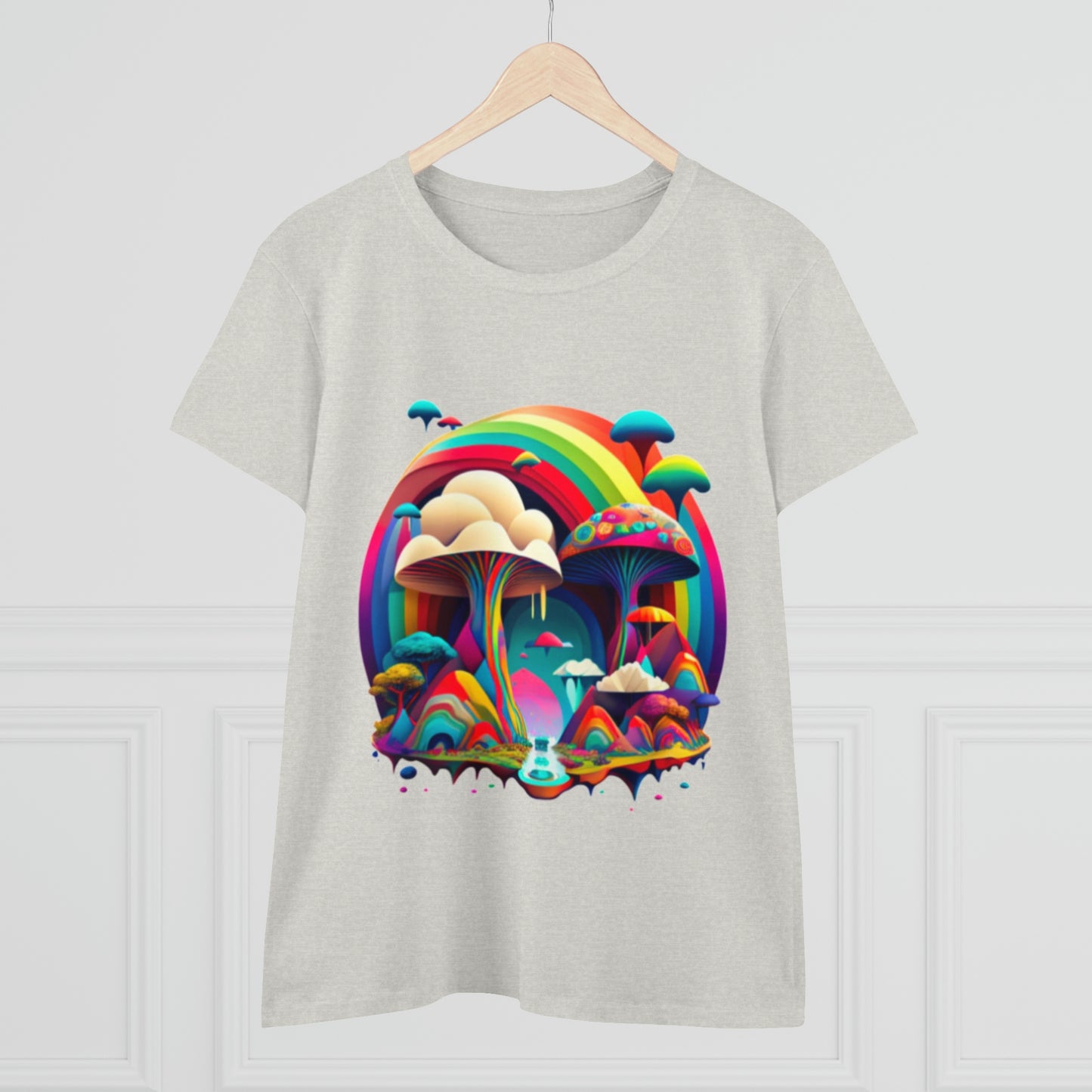 Rainbow Mushroom Shirt for Women, Mushroom Clothing Adventure Shirt, Good Vibes Shirt, Western Feminine Shirt, Short Sleeve Shirt