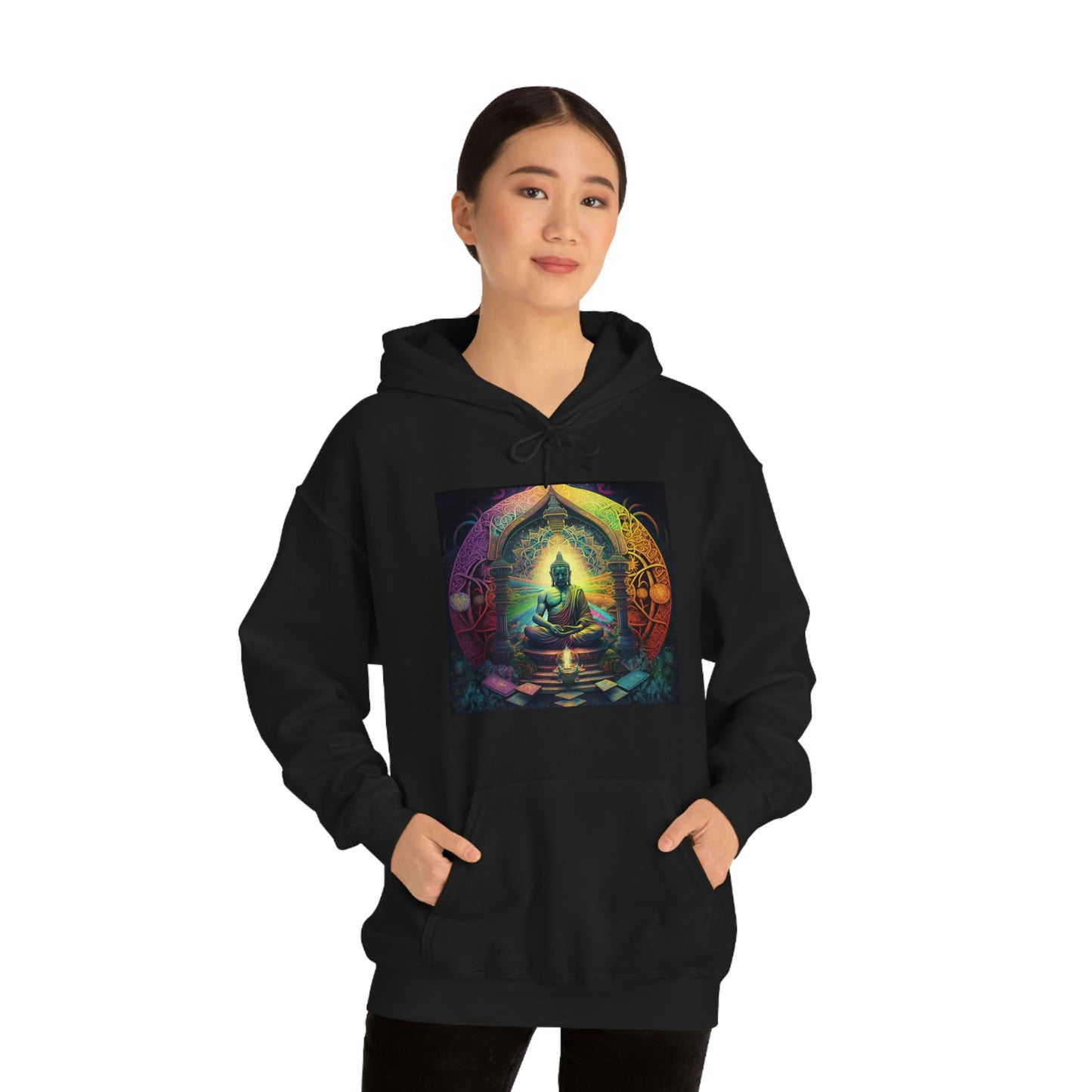 Religious Hoodie, Sacred Geometry Buddha Hoodie, Street Wear Hoodie, Colorful Positive Hoodie, Aesthetic Festival Hoodie