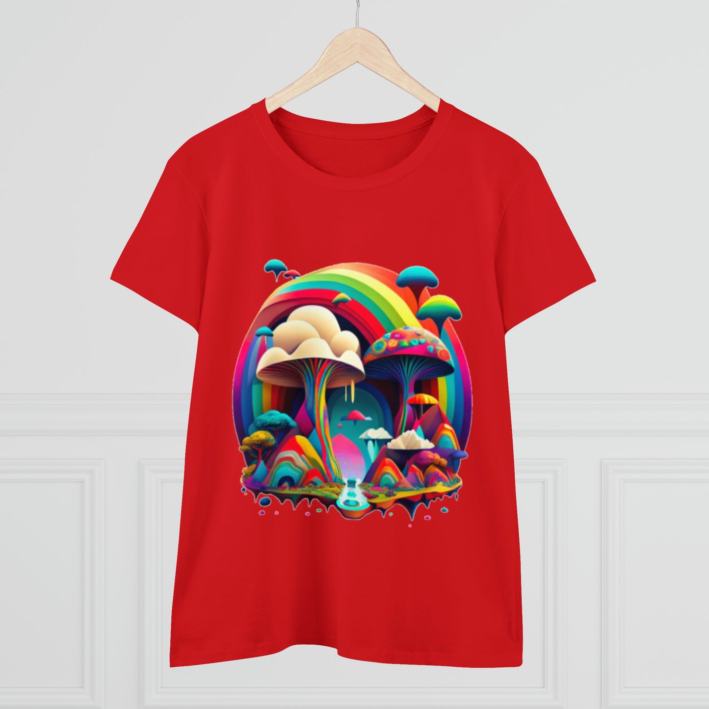 Rainbow Mushroom Shirt for Women, Mushroom Clothing Adventure Shirt, Good Vibes Shirt, Western Feminine Shirt, Short Sleeve Shirt