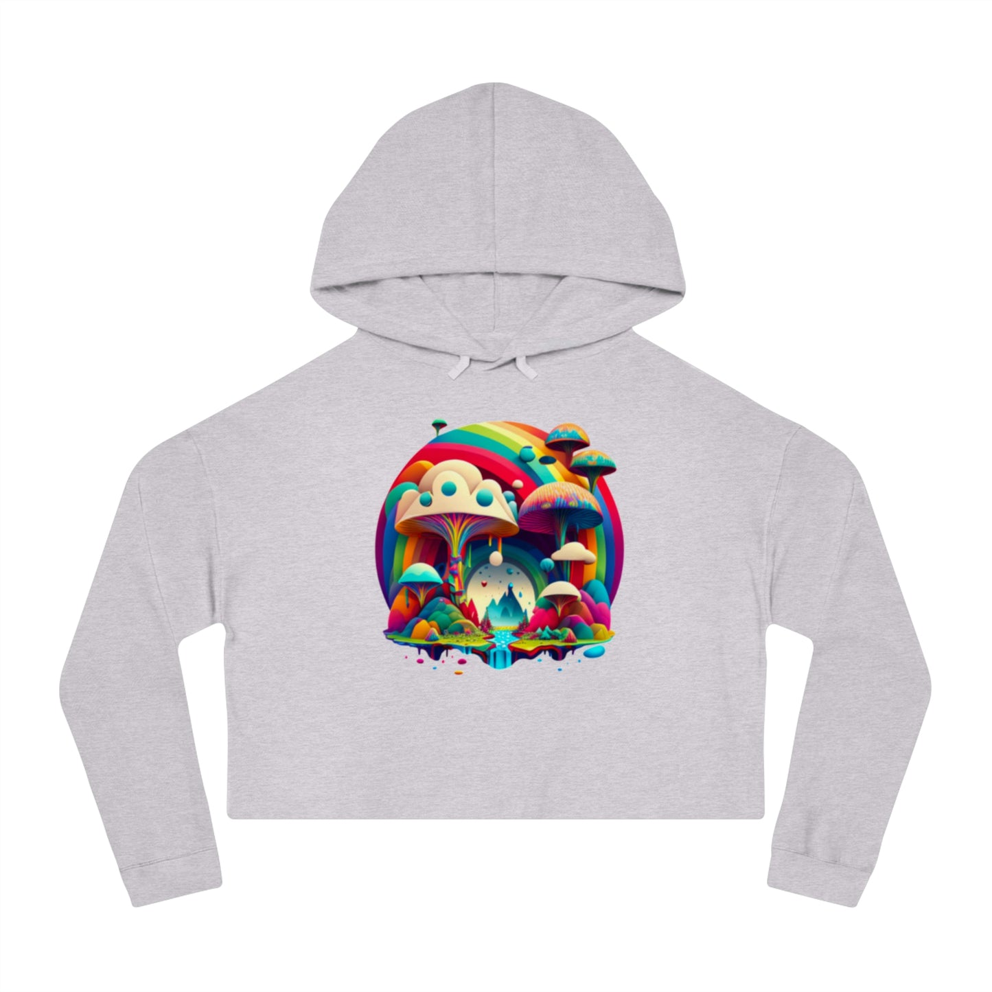Mushroom Print Cropped Hoodie, Women Mushroom Hoodie, Aesthetic Crop Top Hoodie, Colorful Fantasy Hoodie, Comfy Hoodie