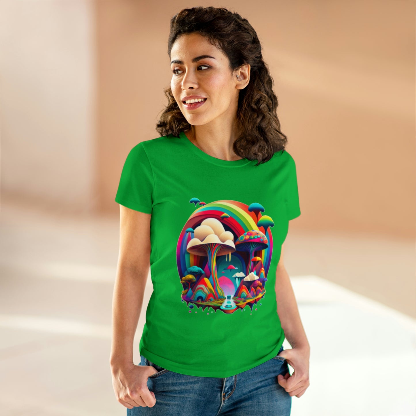 Rainbow Mushroom Shirt for Women, Mushroom Clothing Adventure Shirt, Good Vibes Shirt, Western Feminine Shirt, Short Sleeve Shirt