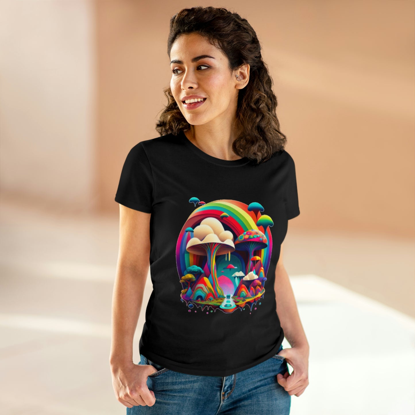 Rainbow Mushroom Shirt for Women, Mushroom Clothing Adventure Shirt, Good Vibes Shirt, Western Feminine Shirt, Short Sleeve Shirt
