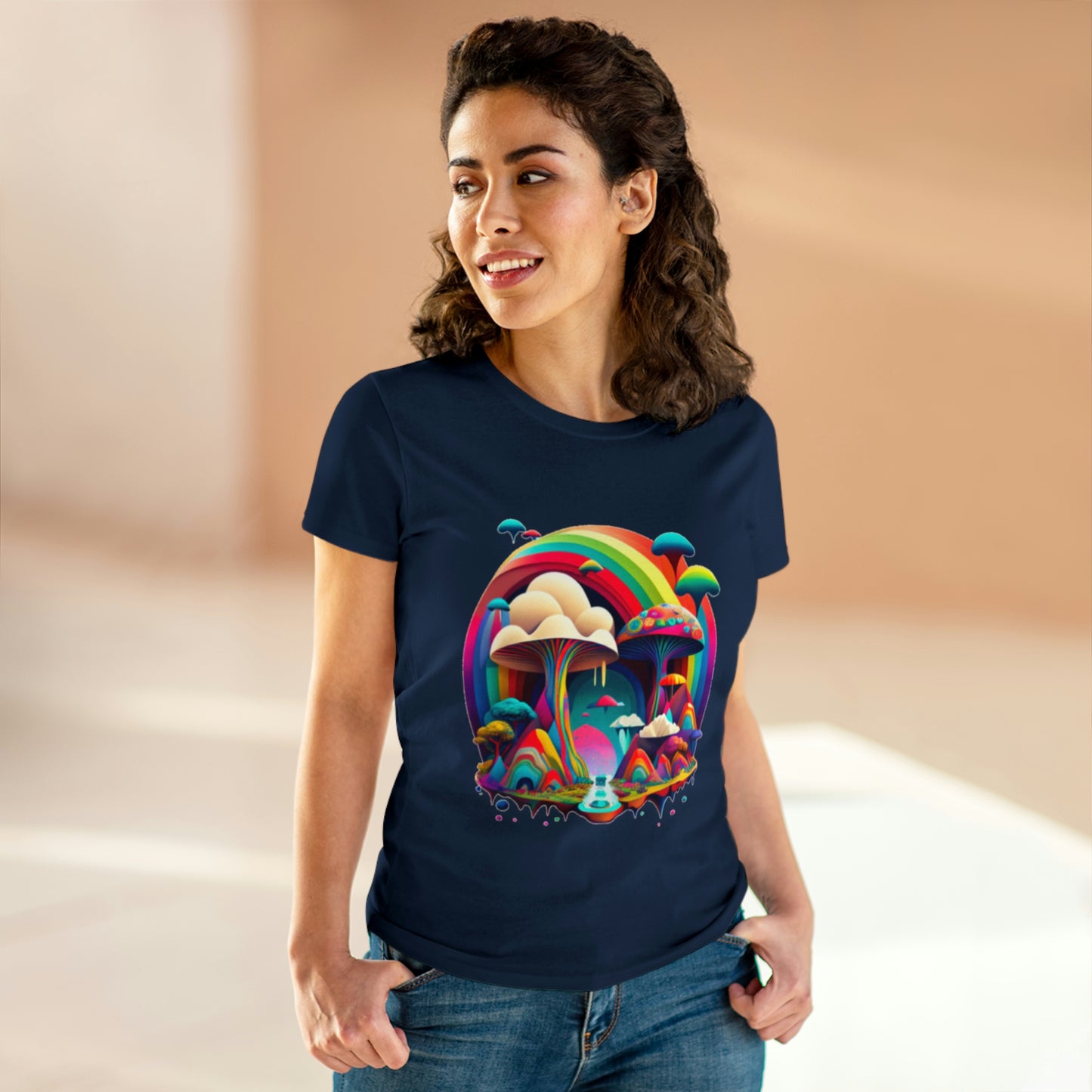 Rainbow Mushroom Shirt for Women, Mushroom Clothing Adventure Shirt, Good Vibes Shirt, Western Feminine Shirt, Short Sleeve Shirt