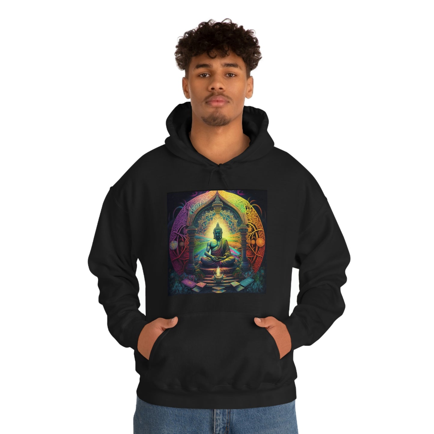Religious Hoodie, Sacred Geometry Buddha Hoodie, Street Wear Hoodie, Colorful Positive Hoodie, Aesthetic Festival Hoodie