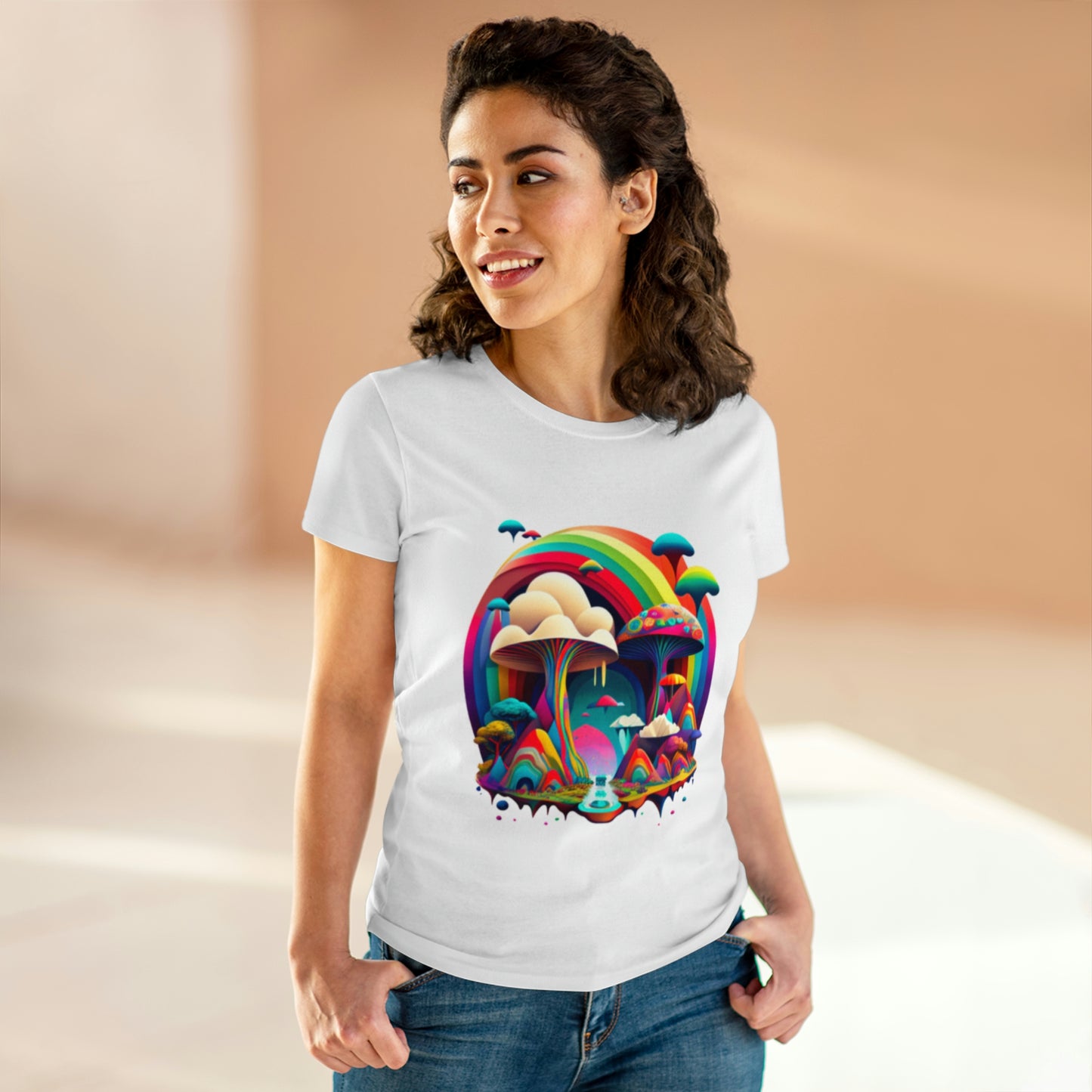 Rainbow Mushroom Shirt for Women, Mushroom Clothing Adventure Shirt, Good Vibes Shirt, Western Feminine Shirt, Short Sleeve Shirt