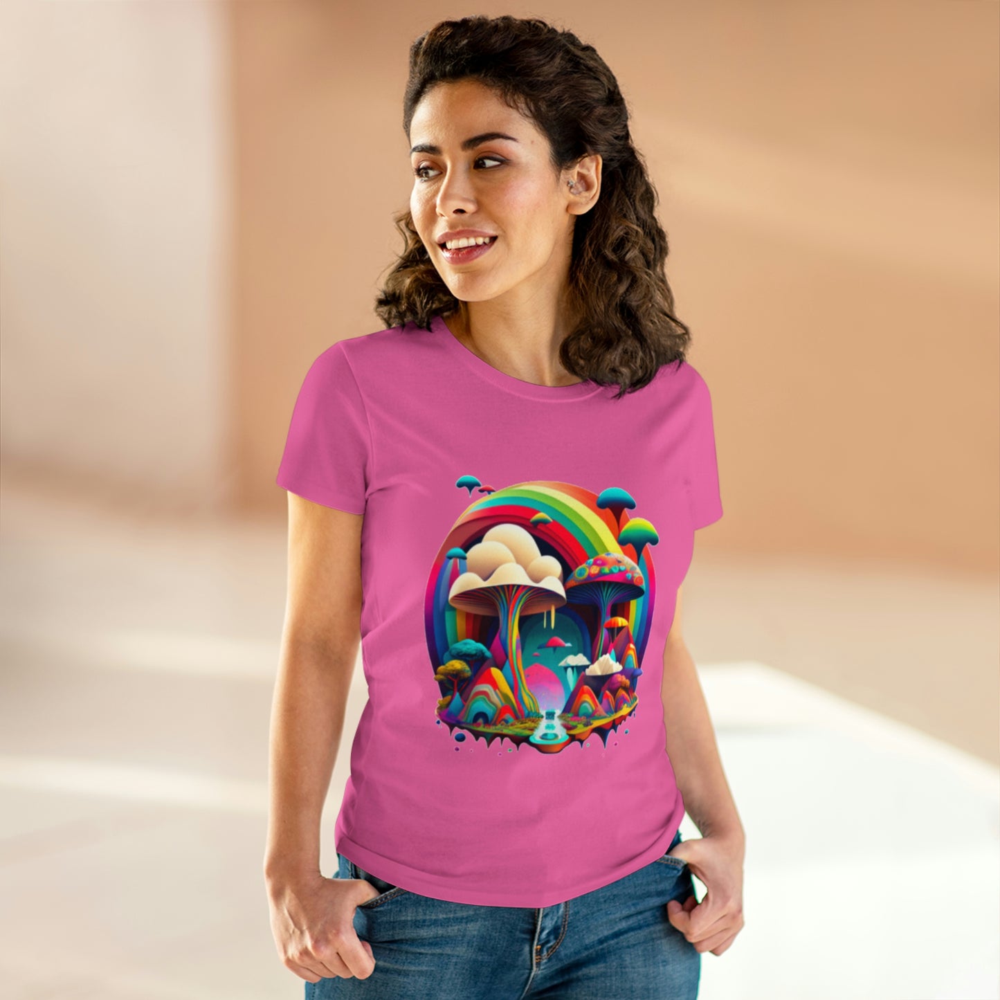 Rainbow Mushroom Shirt for Women, Mushroom Clothing Adventure Shirt, Good Vibes Shirt, Western Feminine Shirt, Short Sleeve Shirt