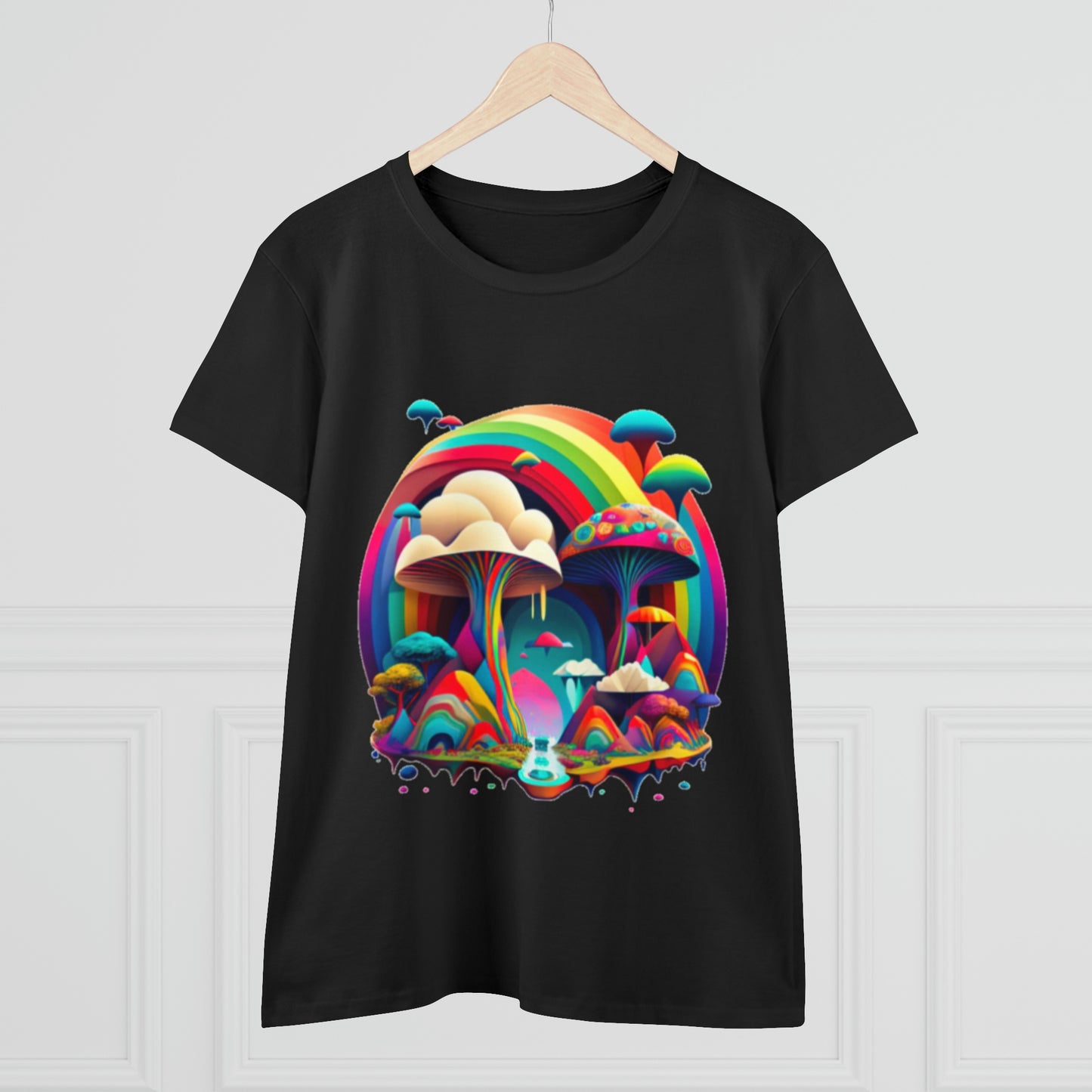 Rainbow Mushroom Shirt for Women, Mushroom Clothing Adventure Shirt, Good Vibes Shirt, Western Feminine Shirt, Short Sleeve Shirt