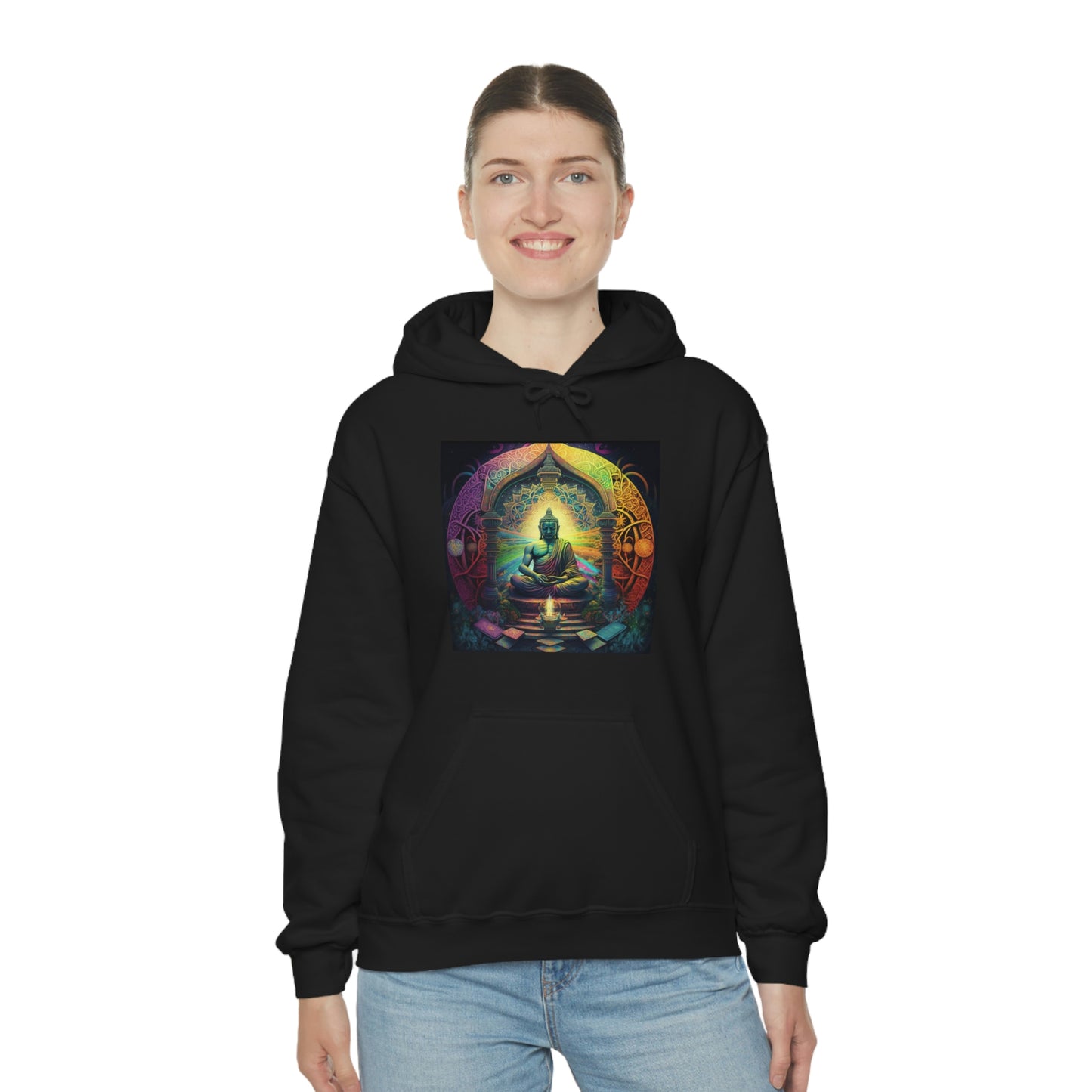 Religious Hoodie, Sacred Geometry Buddha Hoodie, Street Wear Hoodie, Colorful Positive Hoodie, Aesthetic Festival Hoodie