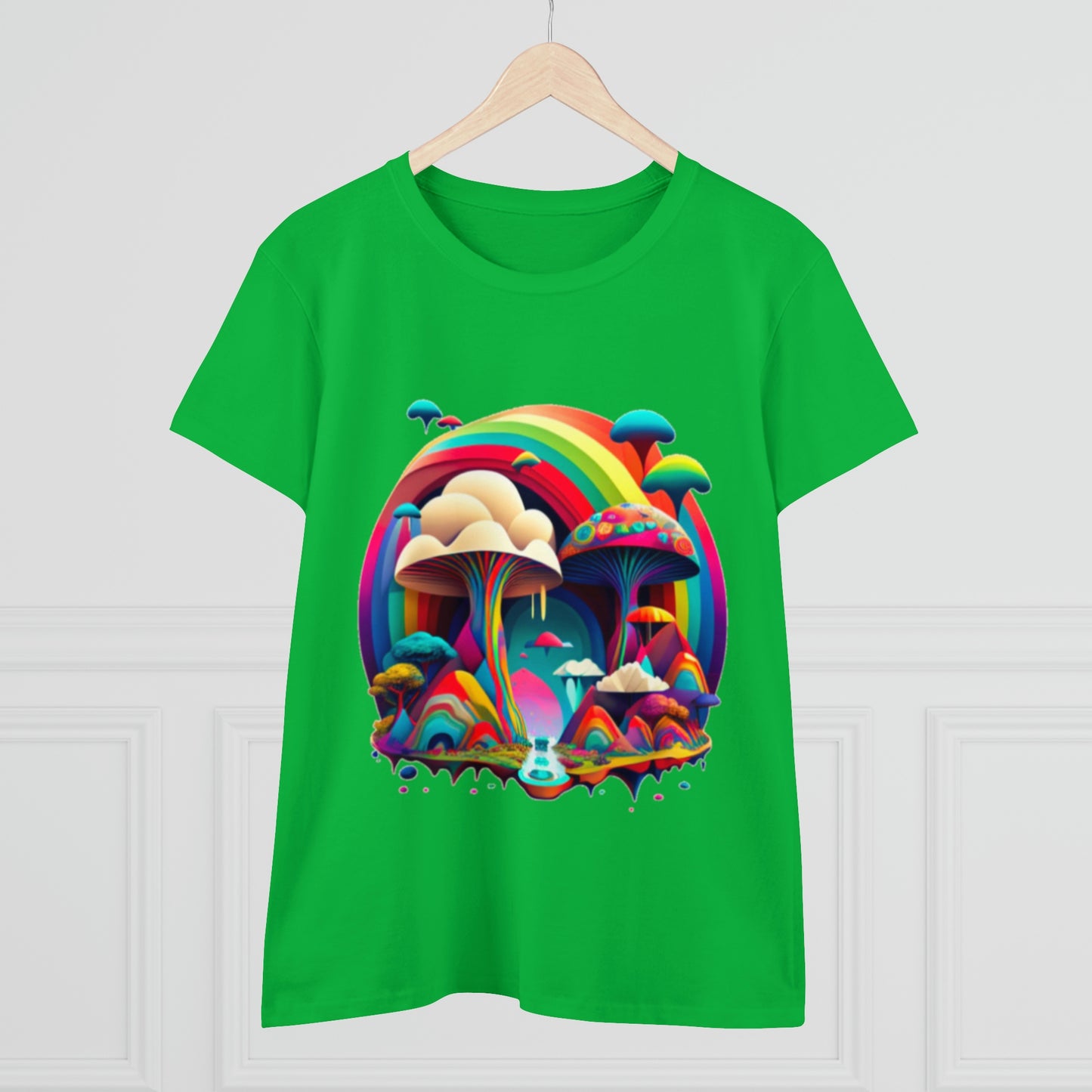 Rainbow Mushroom Shirt for Women, Mushroom Clothing Adventure Shirt, Good Vibes Shirt, Western Feminine Shirt, Short Sleeve Shirt