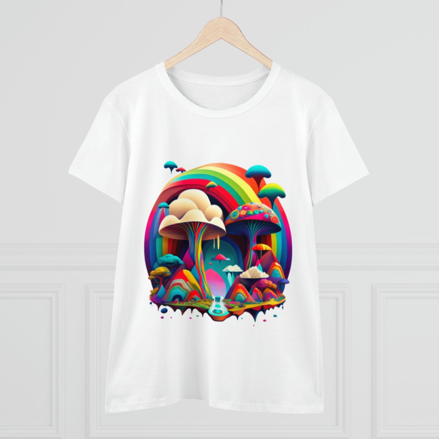 Rainbow Mushroom Shirt for Women, Mushroom Clothing Adventure Shirt, Good Vibes Shirt, Western Feminine Shirt, Short Sleeve Shirt