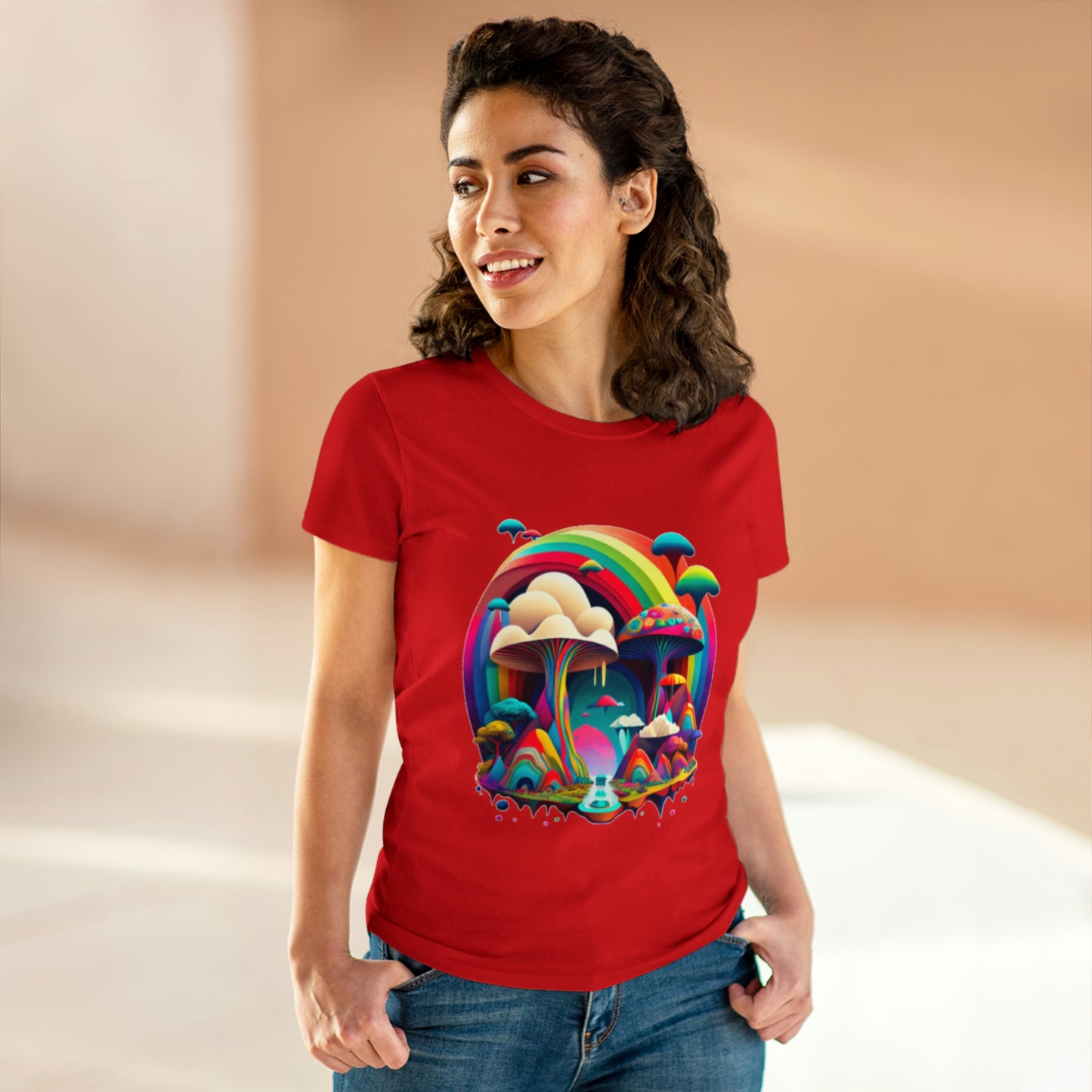 Rainbow Mushroom Shirt for Women, Mushroom Clothing Adventure Shirt, Good Vibes Shirt, Western Feminine Shirt, Short Sleeve Shirt