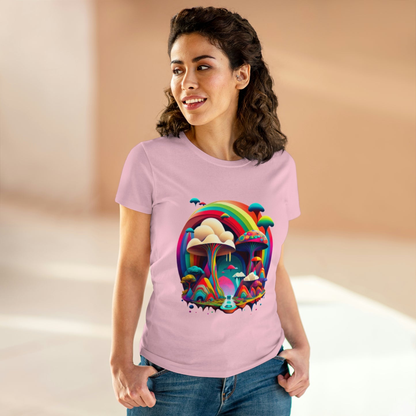 Rainbow Mushroom Shirt for Women, Mushroom Clothing Adventure Shirt, Good Vibes Shirt, Western Feminine Shirt, Short Sleeve Shirt