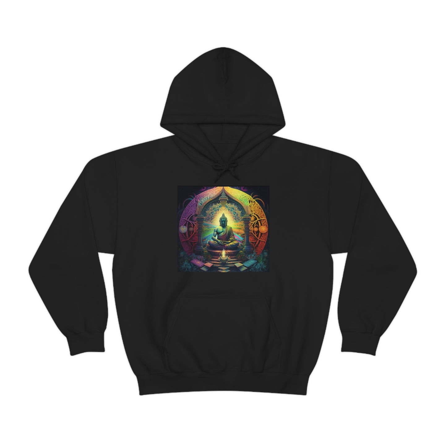 Religious Hoodie, Sacred Geometry Buddha Hoodie, Street Wear Hoodie, Colorful Positive Hoodie, Aesthetic Festival Hoodie