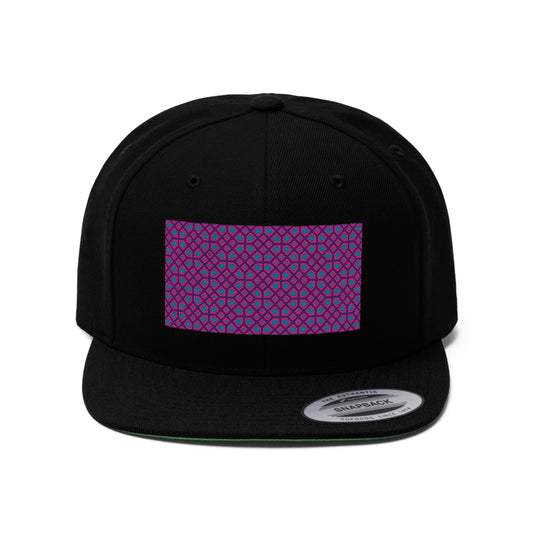 Geometric Pattern Snapback Hat, Adjustable Flat Cap, Black Snapback, Handmade Hat Patch Hat. Summer Hat, Trucker Hat